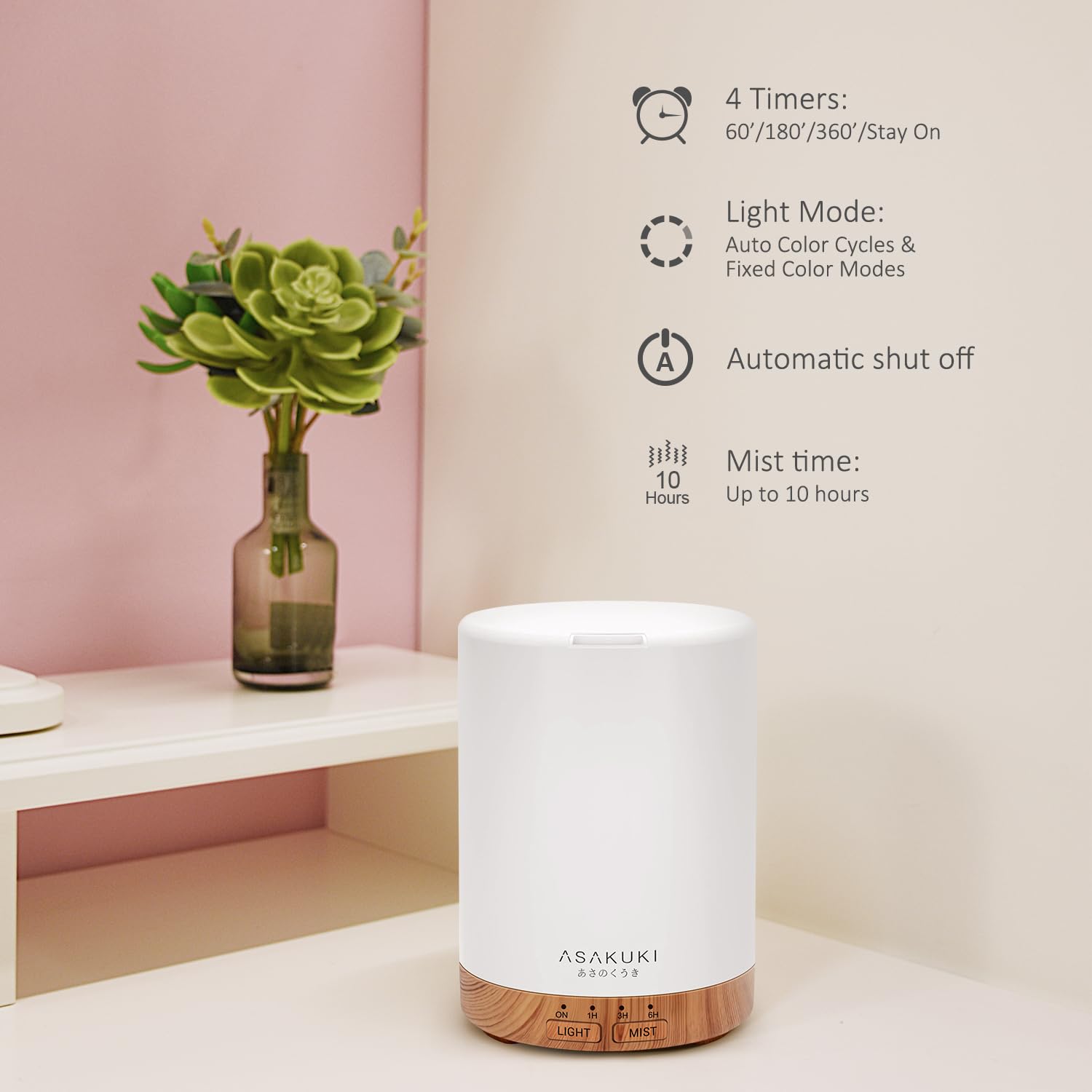 Diffuseur d'Huiles Essentielles 300 ml en Grain de Bois - Brumisateur Ultrasonique, 7 Couleurs LED, 3 Modes de Minuterie, Arrêt Automatique, Humidificateur Aromathérapie pour Maison et Bureau - Cadeau Idéal