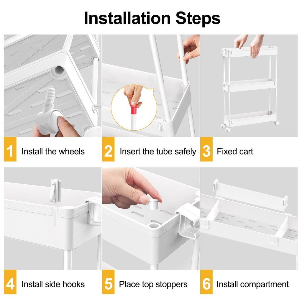 Chariot de Rangement Fin, 3 Niveaux - Organiseur Roulant pour Salle de Bain, Cuisine, Bureau & Espaces Étroits,