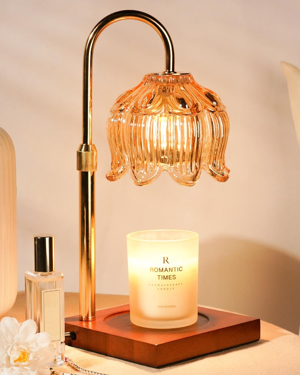 Lampe Chauffe-Bougie Fleur avec Minuterie, Variateur d’Intensité, Cadeau de Noël, Anniversaire ou Anniversaire de Mariage pour Femme, Maman, Épouse - Lampe Vintage Romantique pour Bougies