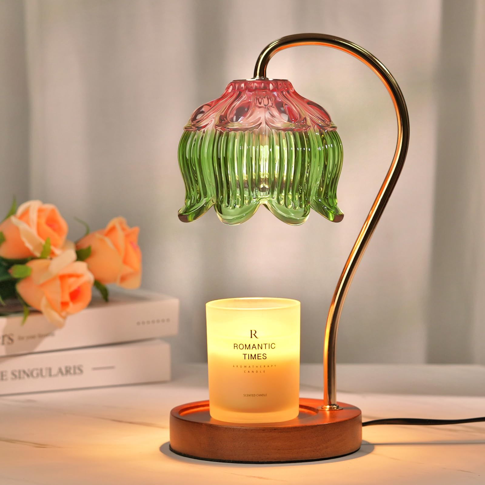 Lampe Chauffe-Bougie Fleur avec Minuterie, Variateur d’Intensité, Cadeau de Noël, Anniversaire ou Anniversaire de Mariage pour Femme, Maman, Épouse - Lampe Vintage Romantique pour Bougies