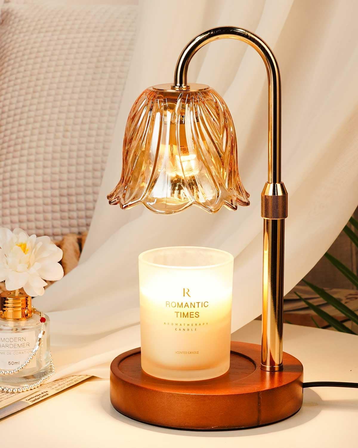 Lampe Chauffe-Bougie Fleur avec Minuterie, Variateur d’Intensité, Cadeau de Noël, Anniversaire ou Anniversaire de Mariage pour Femme, Maman, Épouse - Lampe Vintage Romantique pour Bougies