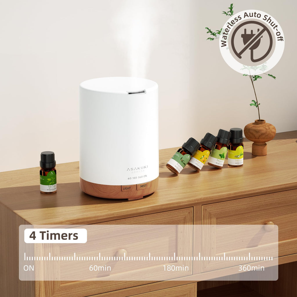 Diffuseur d'Huiles Essentielles 300 ml en Grain de Bois - Brumisateur Ultrasonique, 7 Couleurs LED, 3 Modes de Minuterie, Arrêt Automatique, Humidificateur Aromathérapie pour Maison et Bureau - Cadeau Idéal
