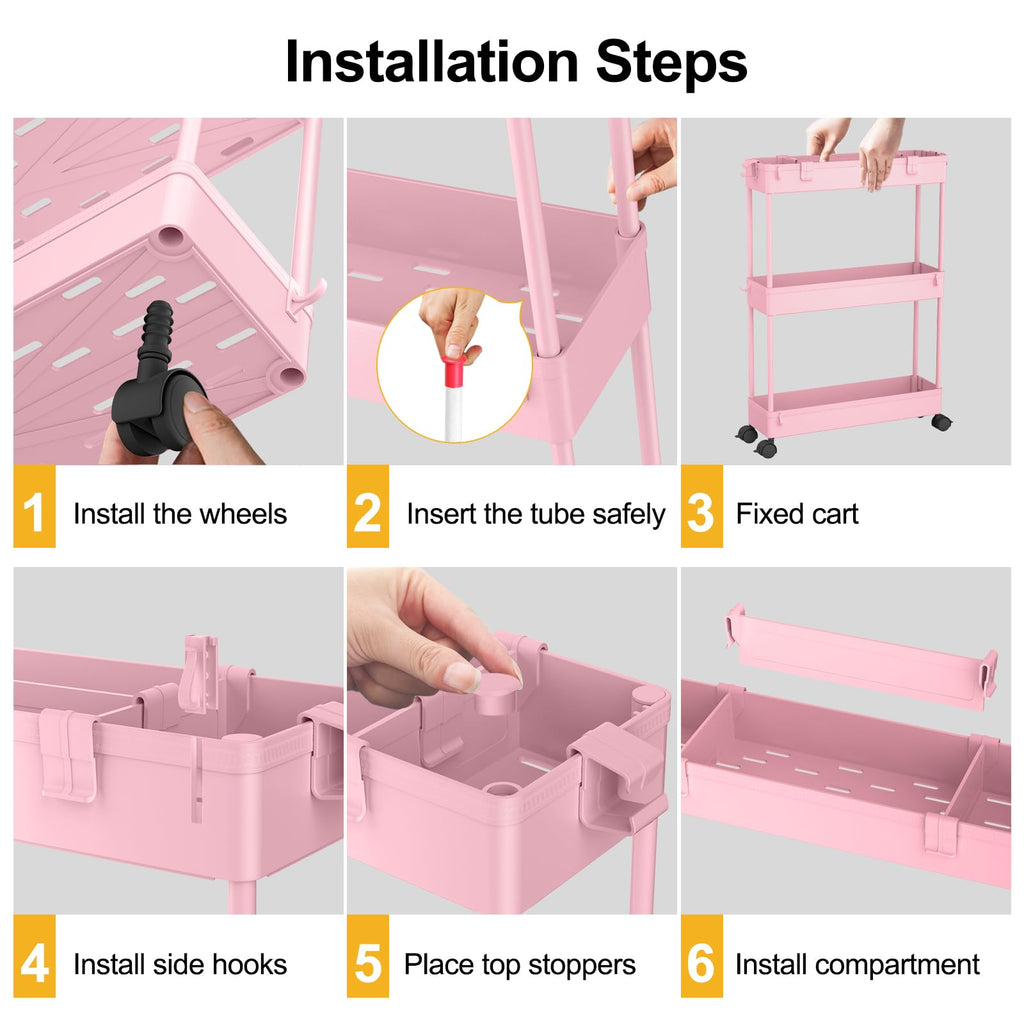 Chariot de Rangement Fin, 3 Niveaux - Organiseur Roulant pour Salle de Bain, Cuisine, Bureau & Espaces Étroits,