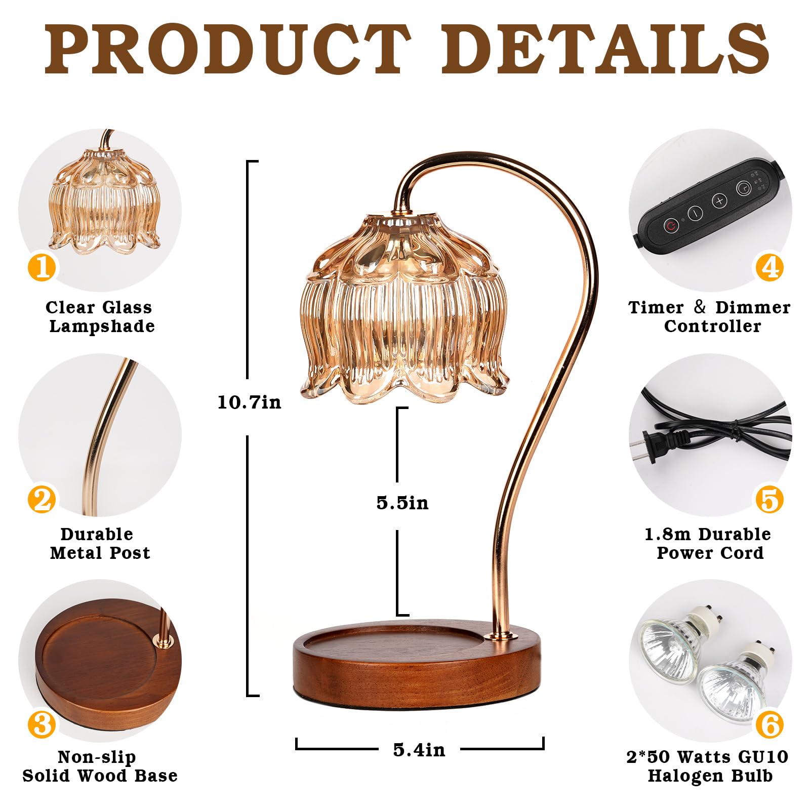 Lampe Chauffe-Bougie Fleur avec Minuterie, Variateur d’Intensité, Cadeau de Noël, Anniversaire ou Anniversaire de Mariage pour Femme, Maman, Épouse - Lampe Vintage Romantique pour Bougies