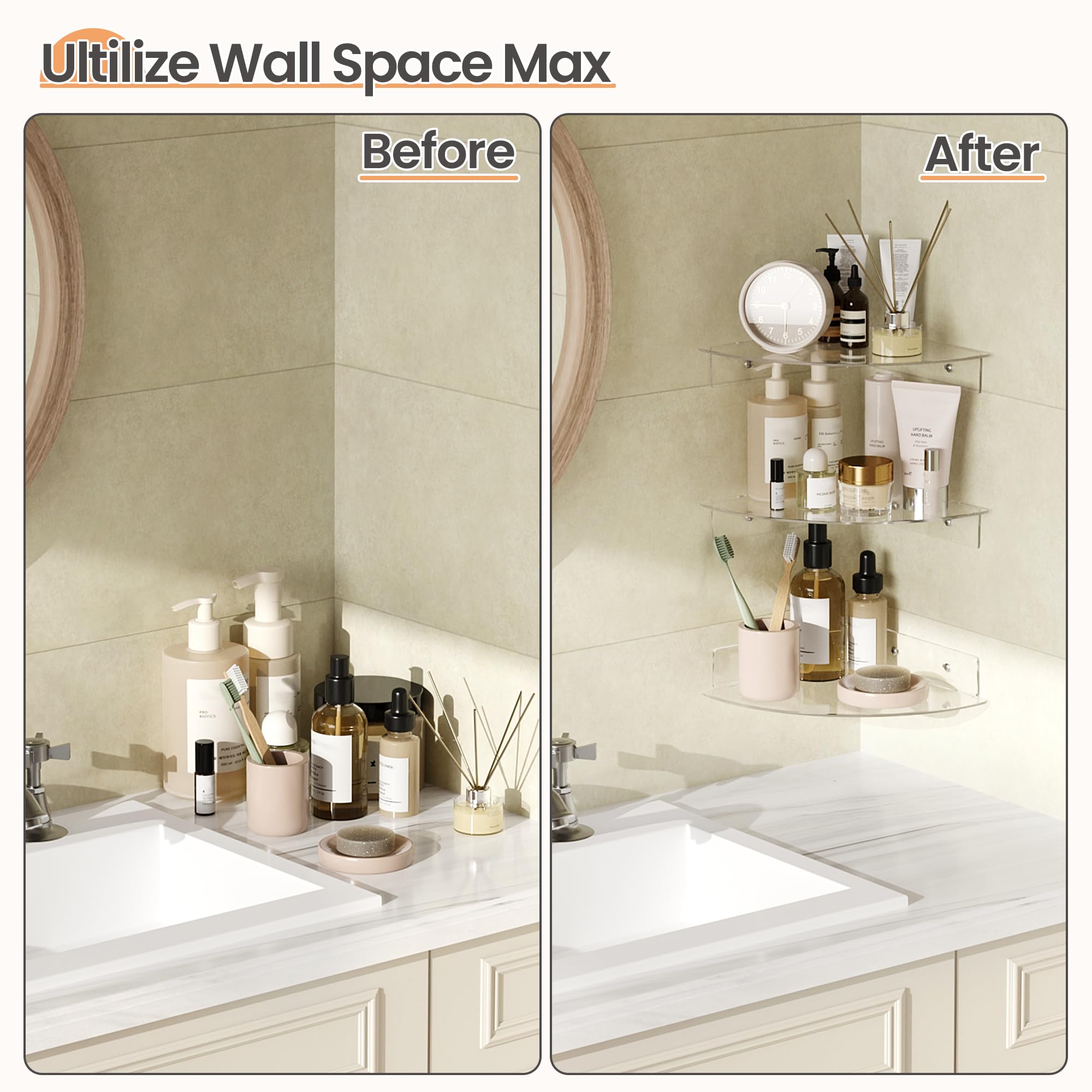 Étagères Acrylique Transparentes Upsimples, 38 cm - Lot de 4 Étagères Flottantes Murales pour Rangement Livres Enfants/Chambre/Chambre/Salle de Bain/Cuisine