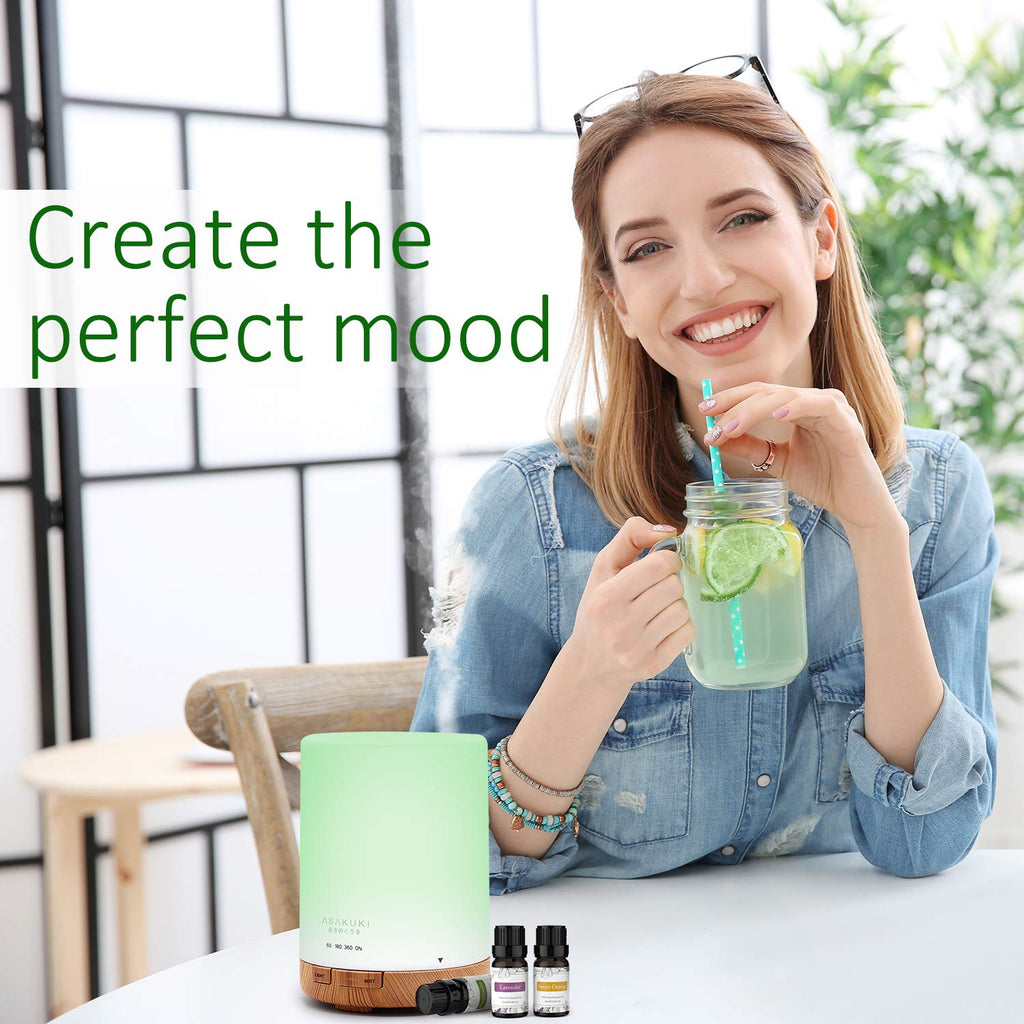 Diffuseur d'Huiles Essentielles 300 ml en Grain de Bois - Brumisateur Ultrasonique, 7 Couleurs LED, 3 Modes de Minuterie, Arrêt Automatique, Humidificateur Aromathérapie pour Maison et Bureau - Cadeau Idéal