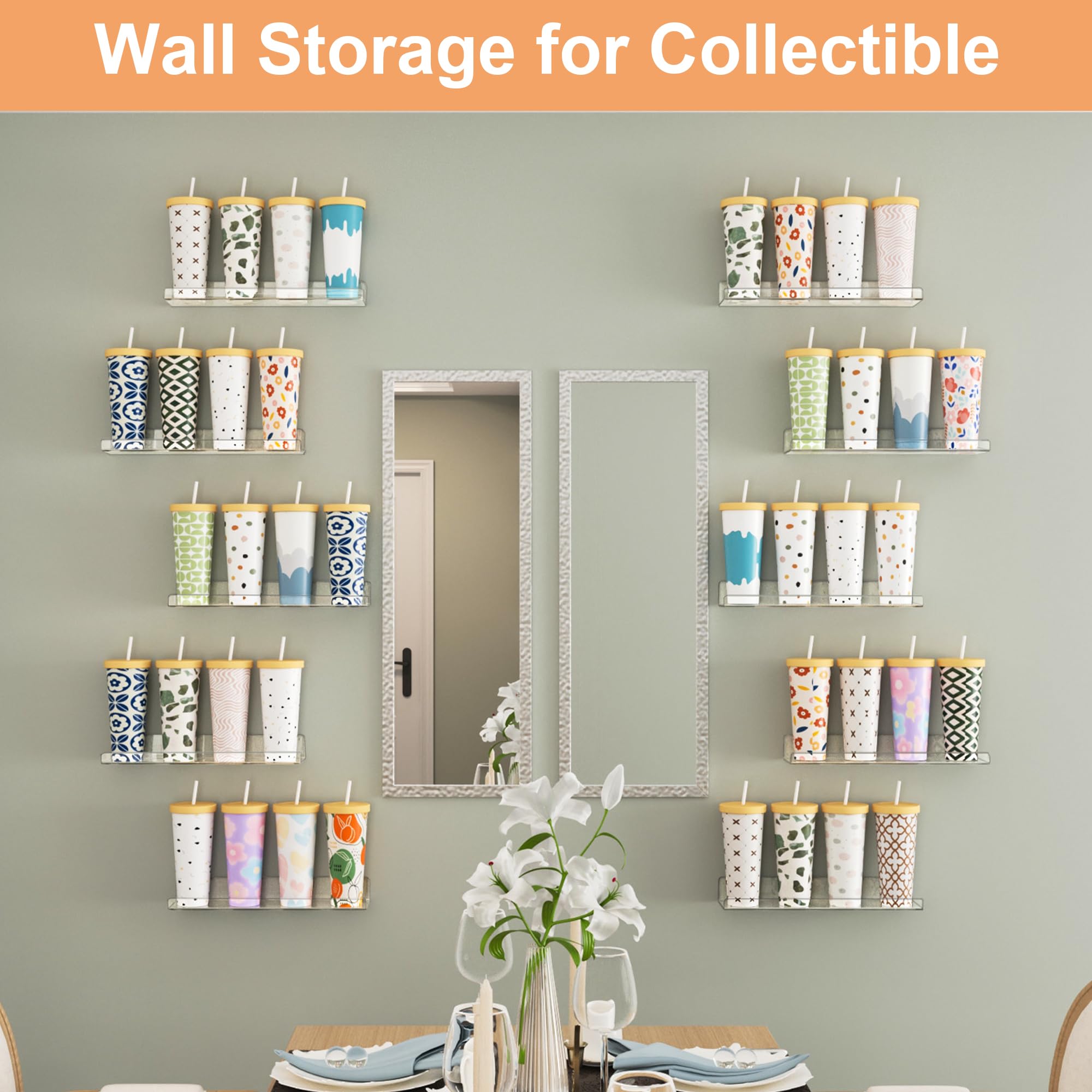 Étagères Acrylique Transparentes Upsimples, 38 cm - Lot de 4 Étagères Flottantes Murales pour Rangement Livres Enfants/Chambre/Chambre/Salle de Bain/Cuisine