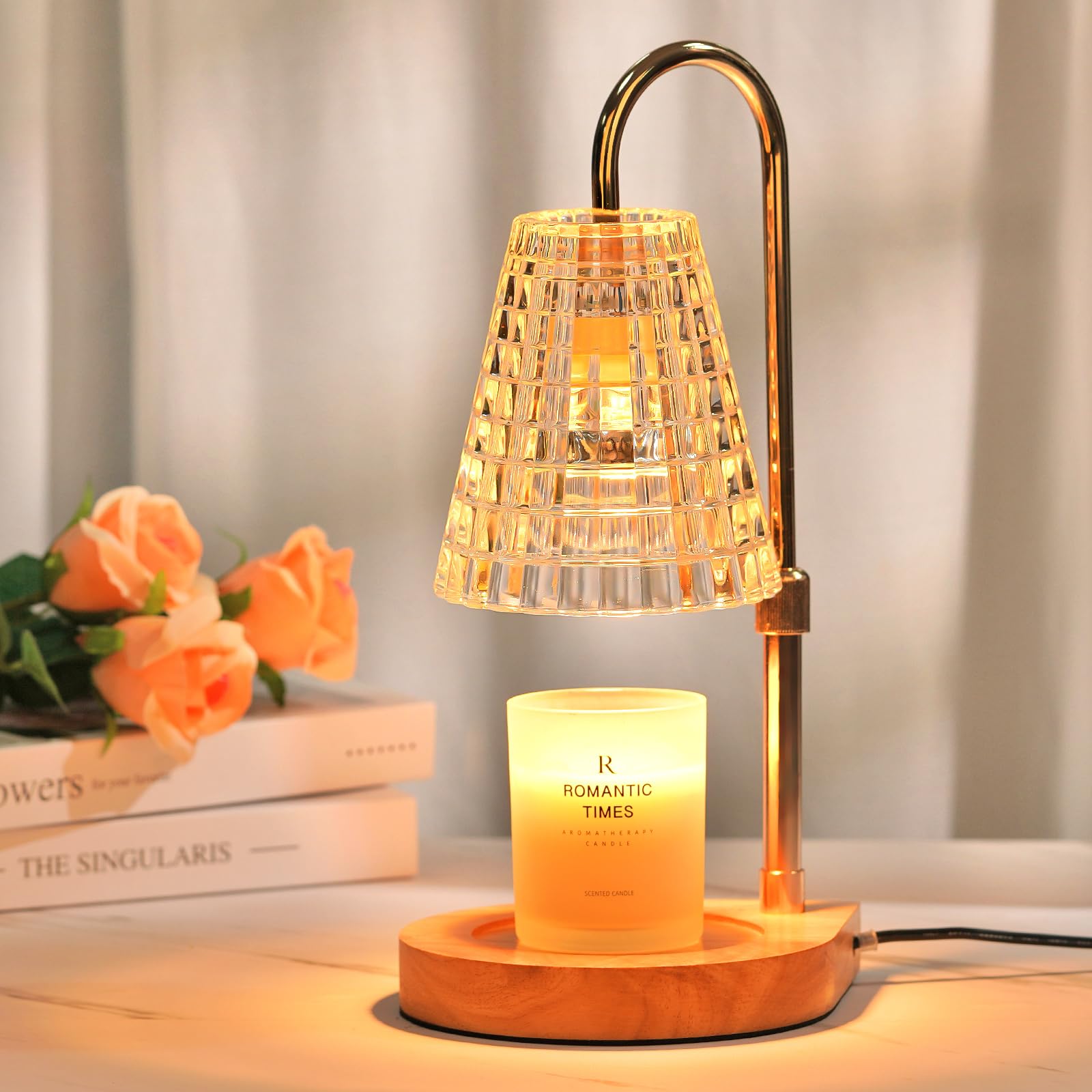 Lampe Chauffe-Bougie Fleur avec Minuterie, Variateur d’Intensité, Cadeau de Noël, Anniversaire ou Anniversaire de Mariage pour Femme, Maman, Épouse - Lampe Vintage Romantique pour Bougies