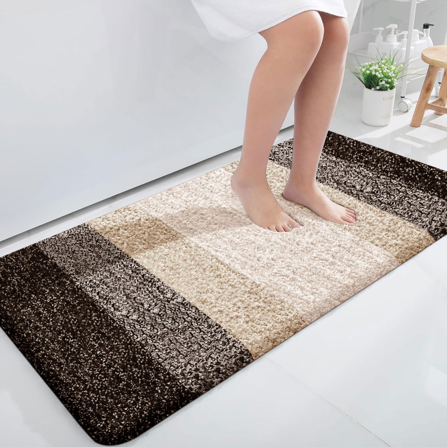 Tapis de bain en microfibre ultra doux et absorbant - Tapis shaggy antidérapant, lavable en machine, 40x60 cm