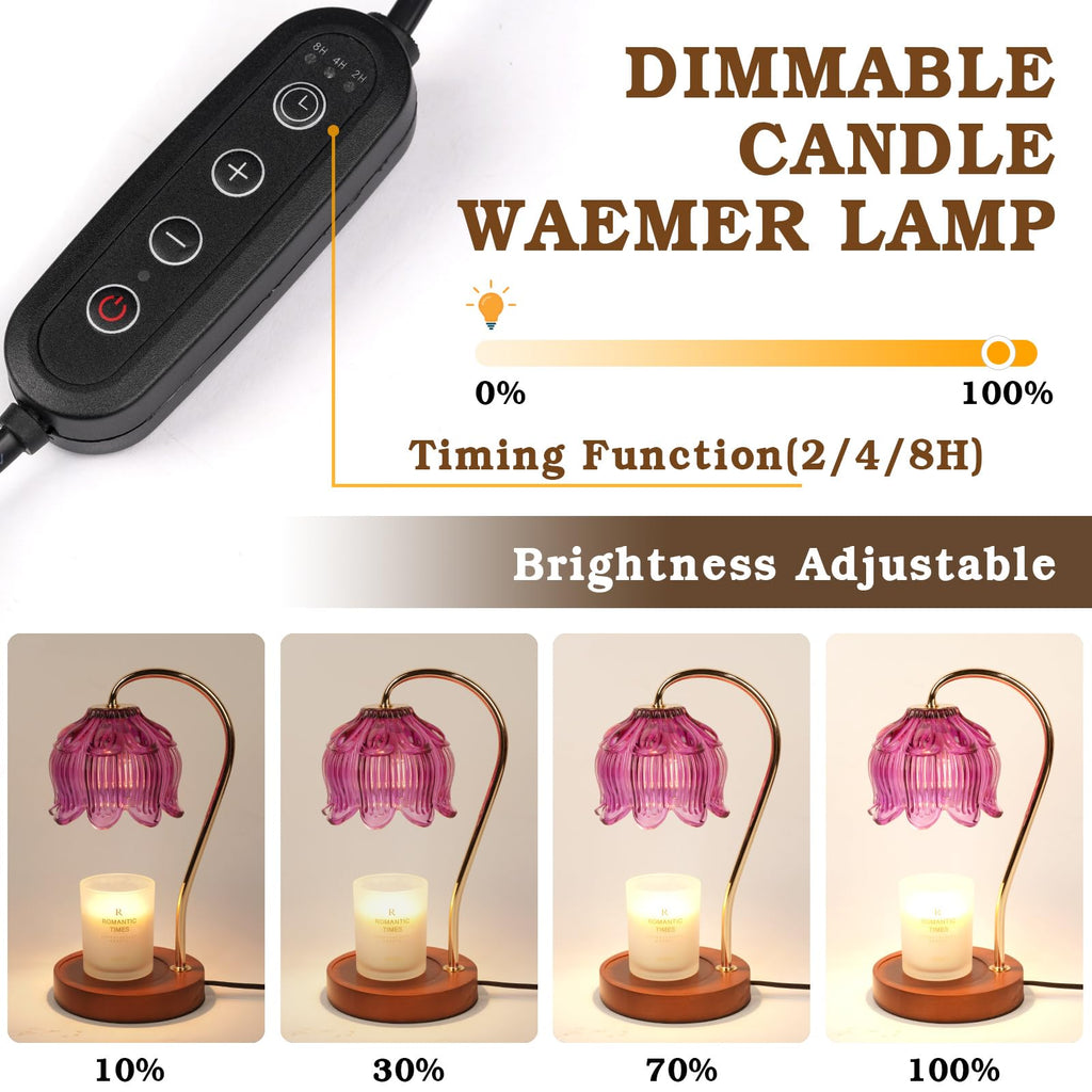 Lampe Chauffe-Bougie Fleur avec Minuterie, Variateur d’Intensité, Cadeau de Noël, Anniversaire ou Anniversaire de Mariage pour Femme, Maman, Épouse - Lampe Vintage Romantique pour Bougies