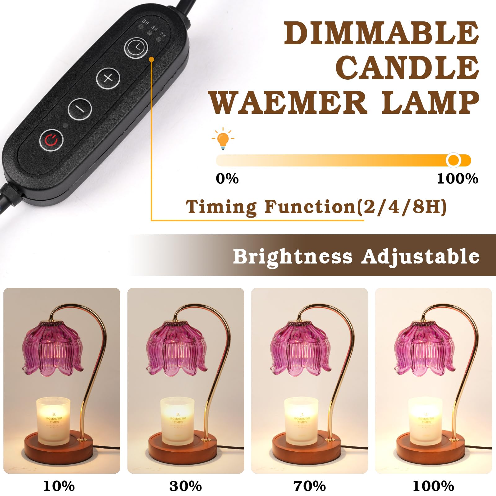 Lampe Chauffe-Bougie Fleur avec Minuterie, Variateur d’Intensité, Cadeau de Noël, Anniversaire ou Anniversaire de Mariage pour Femme, Maman, Épouse - Lampe Vintage Romantique pour Bougies
