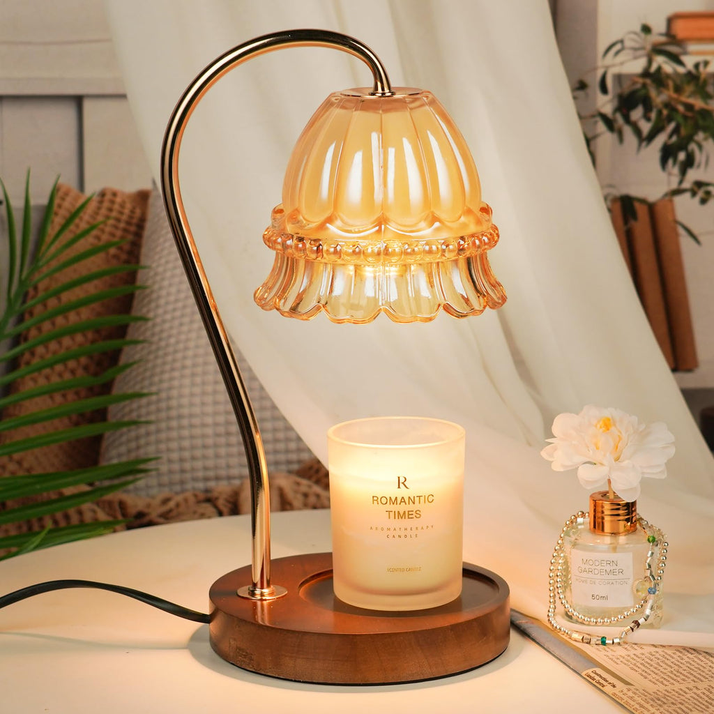 Lampe Chauffe-Bougie Fleur avec Minuterie, Variateur d’Intensité, Cadeau de Noël, Anniversaire ou Anniversaire de Mariage pour Femme, Maman, Épouse - Lampe Vintage Romantique pour Bougies