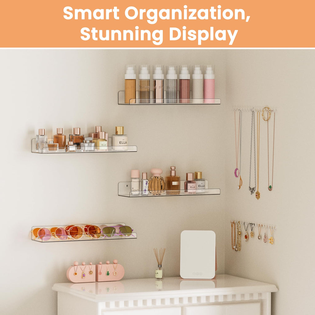 Étagères Acrylique Transparentes Upsimples, 38 cm - Lot de 4 Étagères Flottantes Murales pour Rangement Livres Enfants/Chambre/Chambre/Salle de Bain/Cuisine