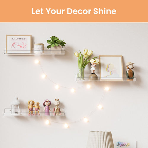 Étagères Acrylique Transparentes Upsimples, 38 cm - Lot de 4 Étagères Flottantes Murales pour Rangement Livres Enfants/Chambre/Chambre/Salle de Bain/Cuisine