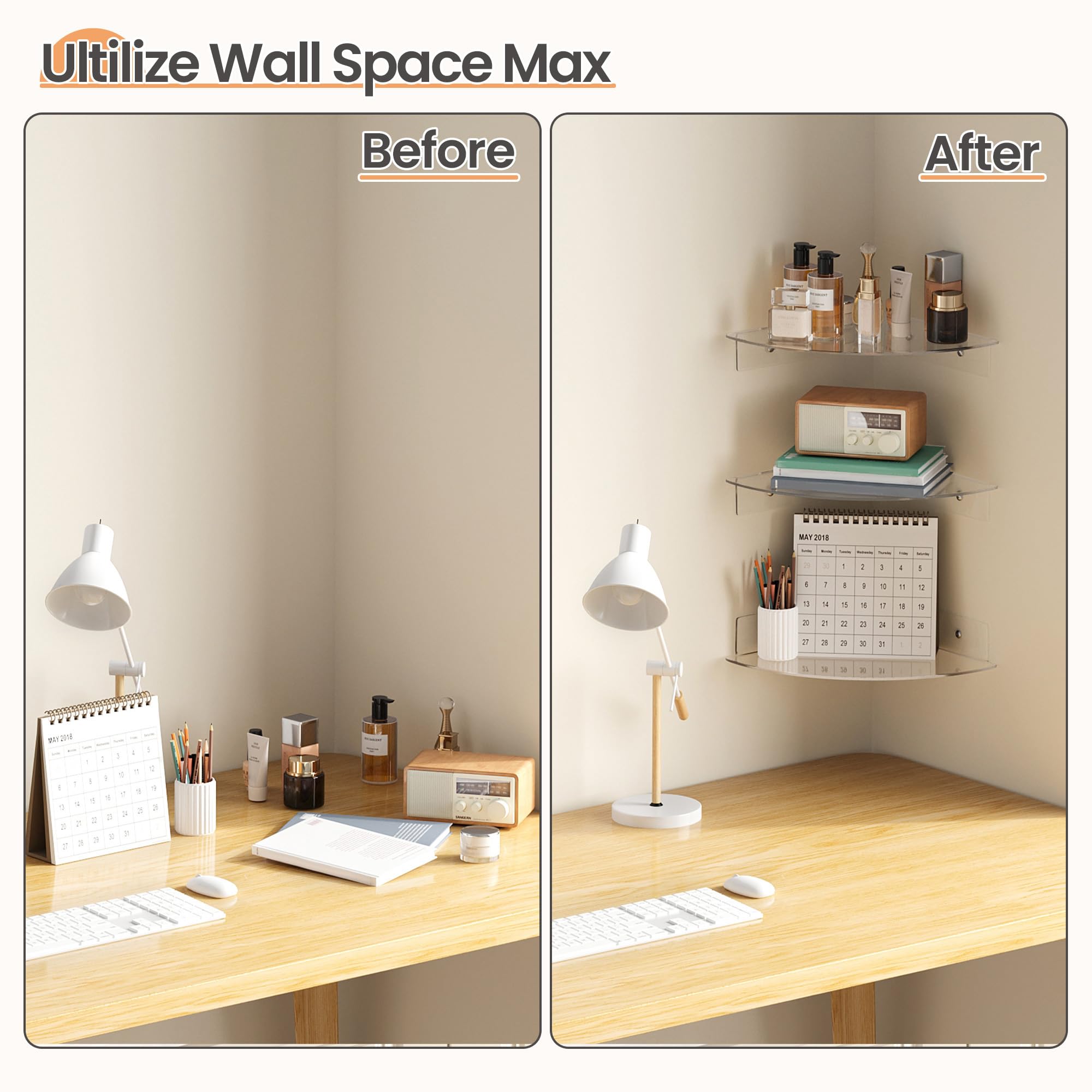 Étagères Acrylique Transparentes Upsimples, 38 cm - Lot de 4 Étagères Flottantes Murales pour Rangement Livres Enfants/Chambre/Chambre/Salle de Bain/Cuisine