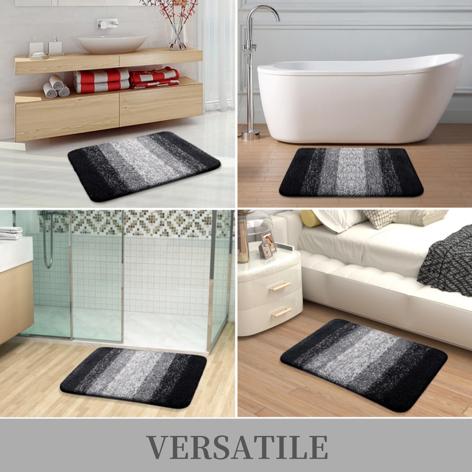 Tapis de bain en microfibre ultra doux et absorbant - Tapis shaggy antidérapant, lavable en machine, 40x60 cm