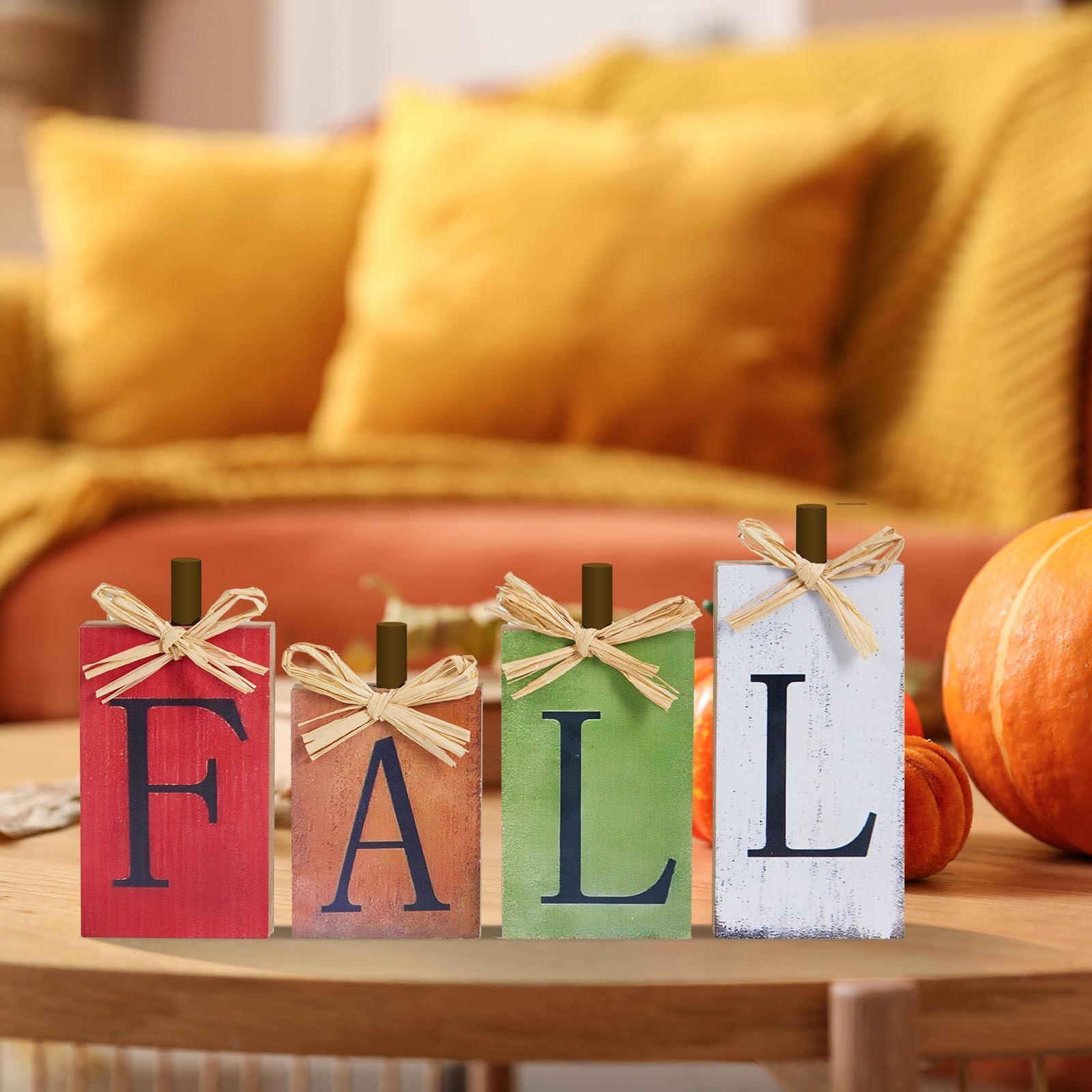 Lot de 4 Panneaux en Bois Vintage pour Décor d’Automne - Déco Rustique Thanksgiving pour Table, Maison, Étagère, Cheminée, Chambre, Bureau - Style Ferme Moderne