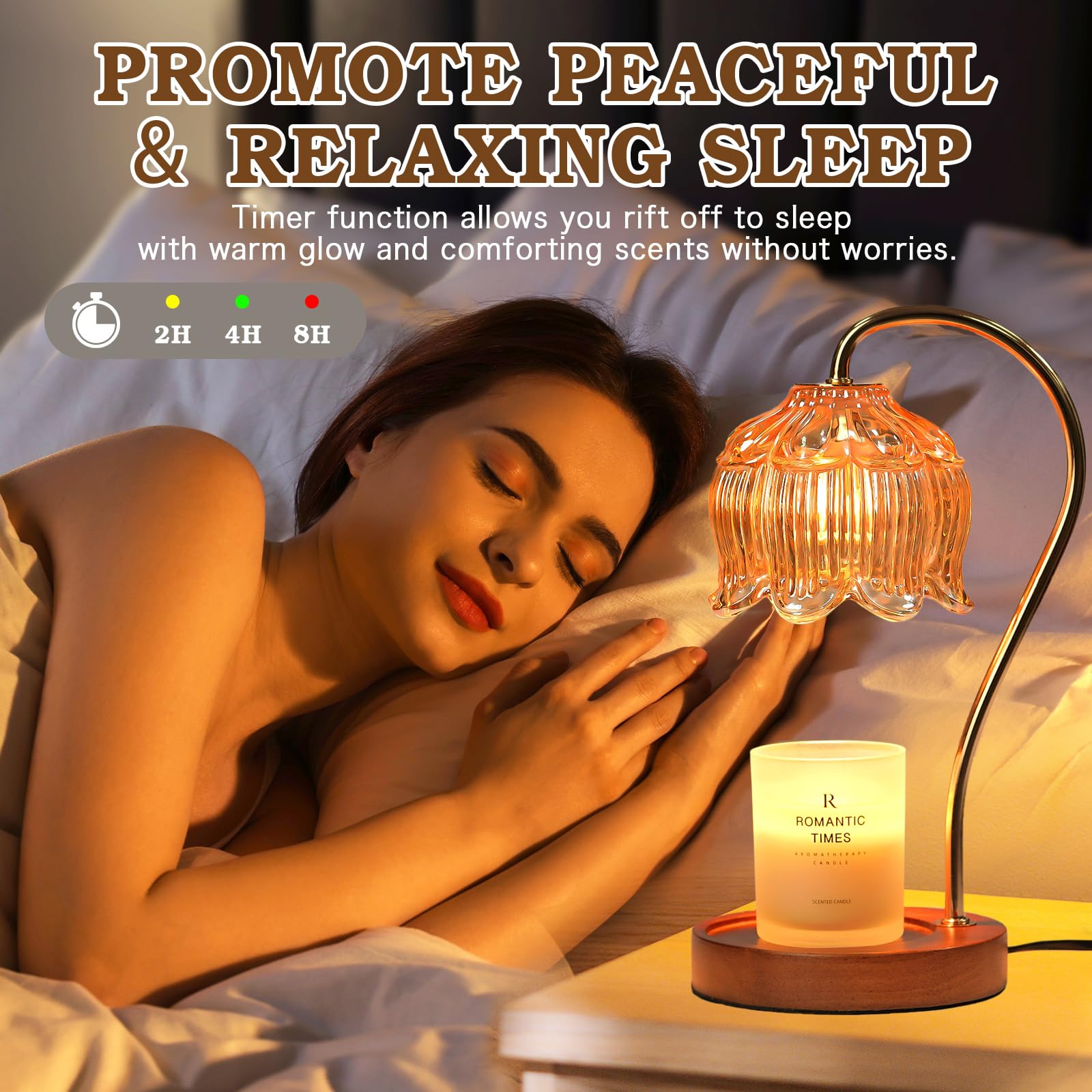 Lampe Chauffe-Bougie Fleur avec Minuterie, Variateur d’Intensité, Cadeau de Noël, Anniversaire ou Anniversaire de Mariage pour Femme, Maman, Épouse - Lampe Vintage Romantique pour Bougies