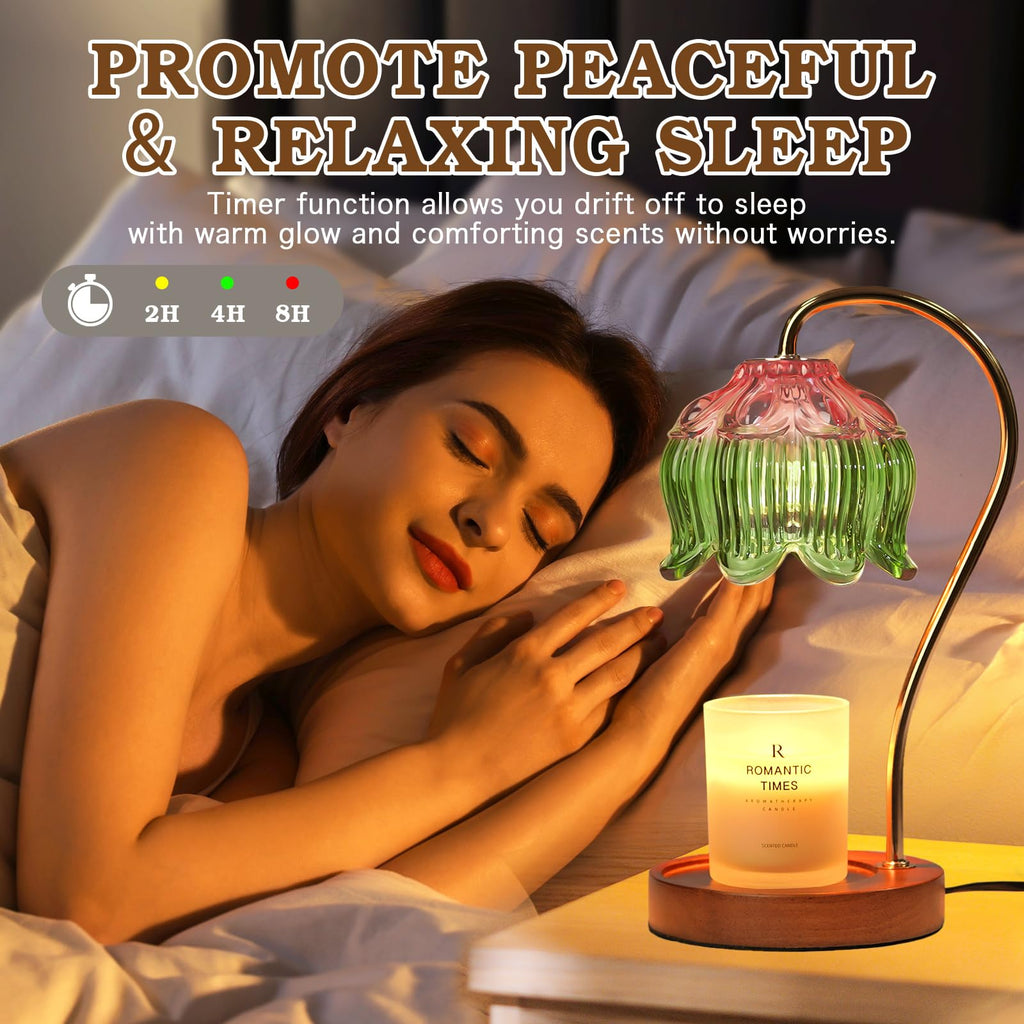 Lampe Chauffe-Bougie Fleur avec Minuterie, Variateur d’Intensité, Cadeau de Noël, Anniversaire ou Anniversaire de Mariage pour Femme, Maman, Épouse - Lampe Vintage Romantique pour Bougies