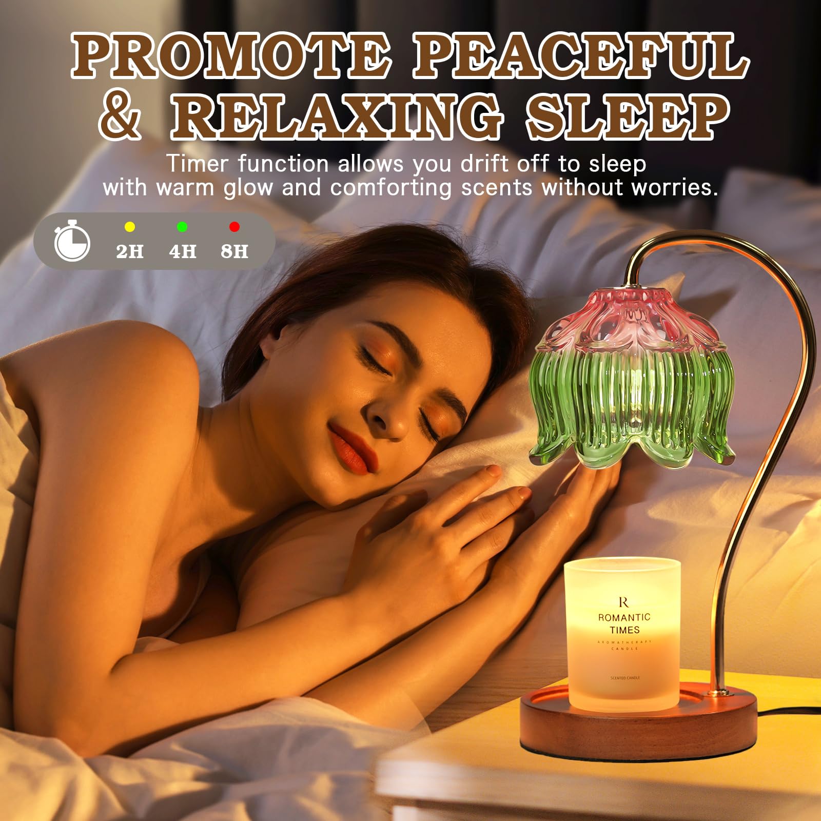 Lampe Chauffe-Bougie Fleur avec Minuterie, Variateur d’Intensité, Cadeau de Noël, Anniversaire ou Anniversaire de Mariage pour Femme, Maman, Épouse - Lampe Vintage Romantique pour Bougies