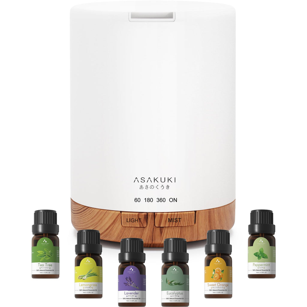 Diffuseur d'Huiles Essentielles 300 ml en Grain de Bois - Brumisateur Ultrasonique, 7 Couleurs LED, 3 Modes de Minuterie, Arrêt Automatique, Humidificateur Aromathérapie pour Maison et Bureau - Cadeau Idéal