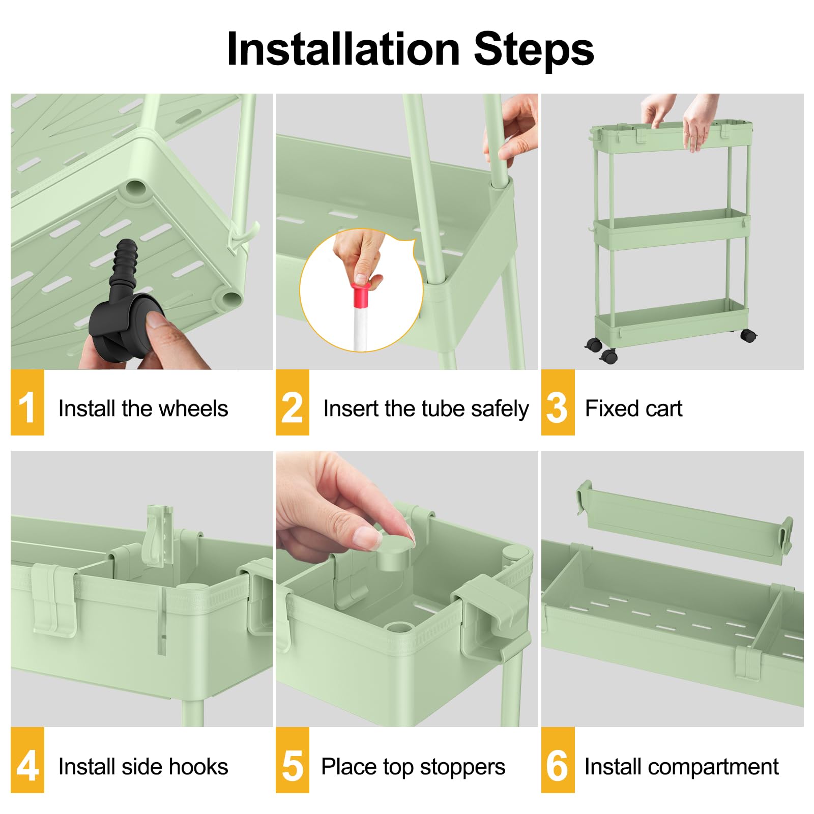 Chariot de Rangement Fin, 3 Niveaux - Organiseur Roulant pour Salle de Bain, Cuisine, Bureau & Espaces Étroits,