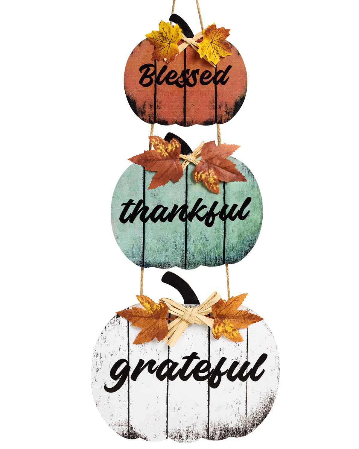 Décorations d’Automne en Bois « Béni, Reconnaissant, Merci » - Citrouilles 3D Jaunes pour Table, Maison, Ferme, Salon, Bureau, Chambre - Déco Thanksgiving Rustique