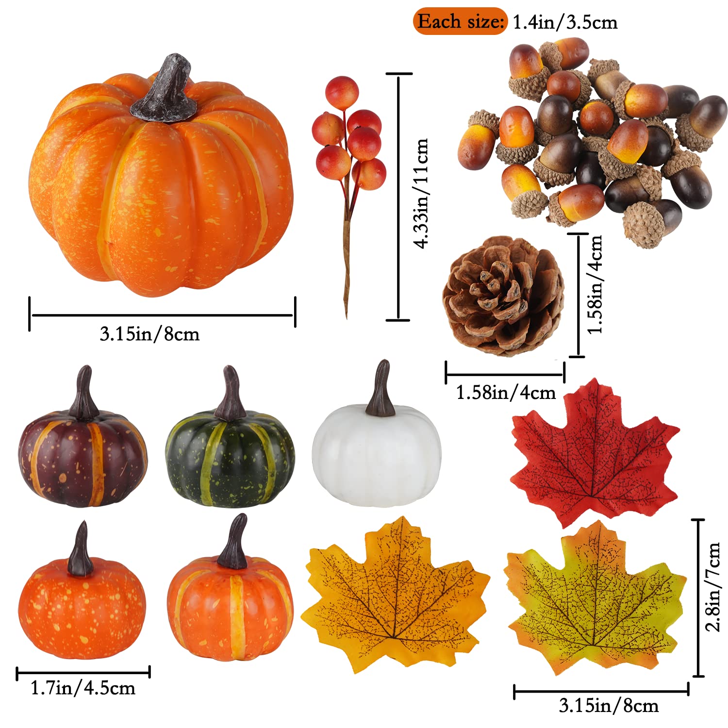 Lot de 48 Citrouilles Artificielles pour Décor d’Automne - Déco Halloween et Thanksgiving, Mini-Citrouilles pour Table, Maison, Jardin, Mariage - Ambiance Festive Rustique