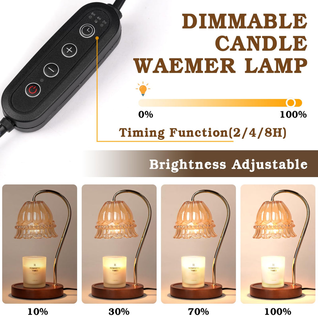 Lampe Chauffe-Bougie Fleur avec Minuterie, Variateur d’Intensité, Cadeau de Noël, Anniversaire ou Anniversaire de Mariage pour Femme, Maman, Épouse - Lampe Vintage Romantique pour Bougies