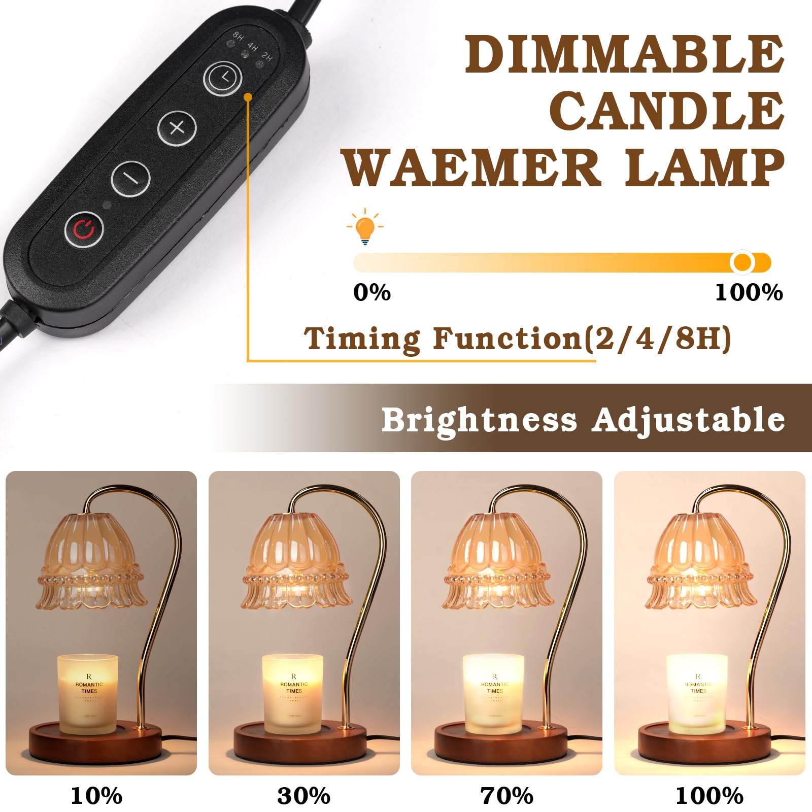 Lampe Chauffe-Bougie Fleur avec Minuterie, Variateur d’Intensité, Cadeau de Noël, Anniversaire ou Anniversaire de Mariage pour Femme, Maman, Épouse - Lampe Vintage Romantique pour Bougies