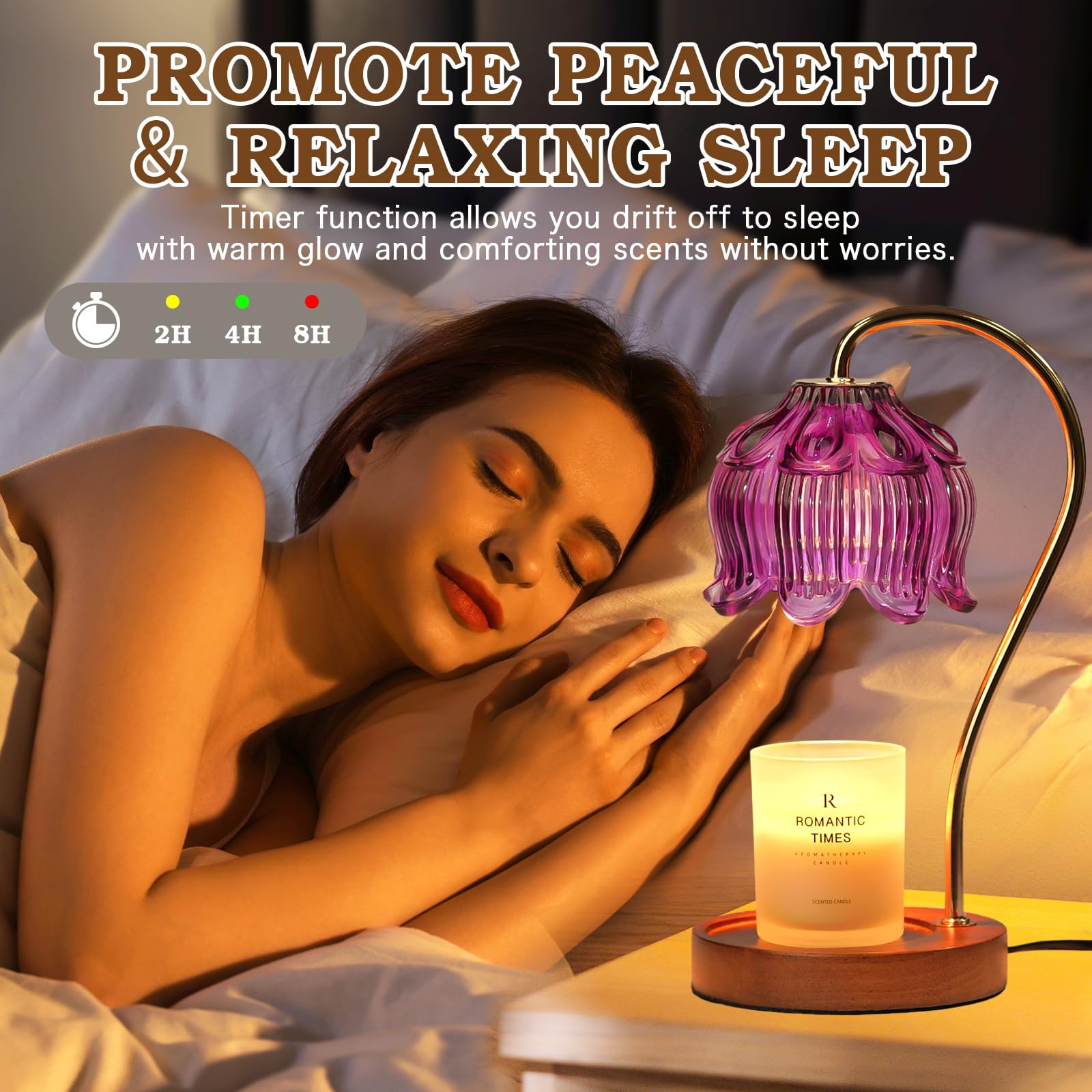 Lampe Chauffe-Bougie Fleur avec Minuterie, Variateur d’Intensité, Cadeau de Noël, Anniversaire ou Anniversaire de Mariage pour Femme, Maman, Épouse - Lampe Vintage Romantique pour Bougies