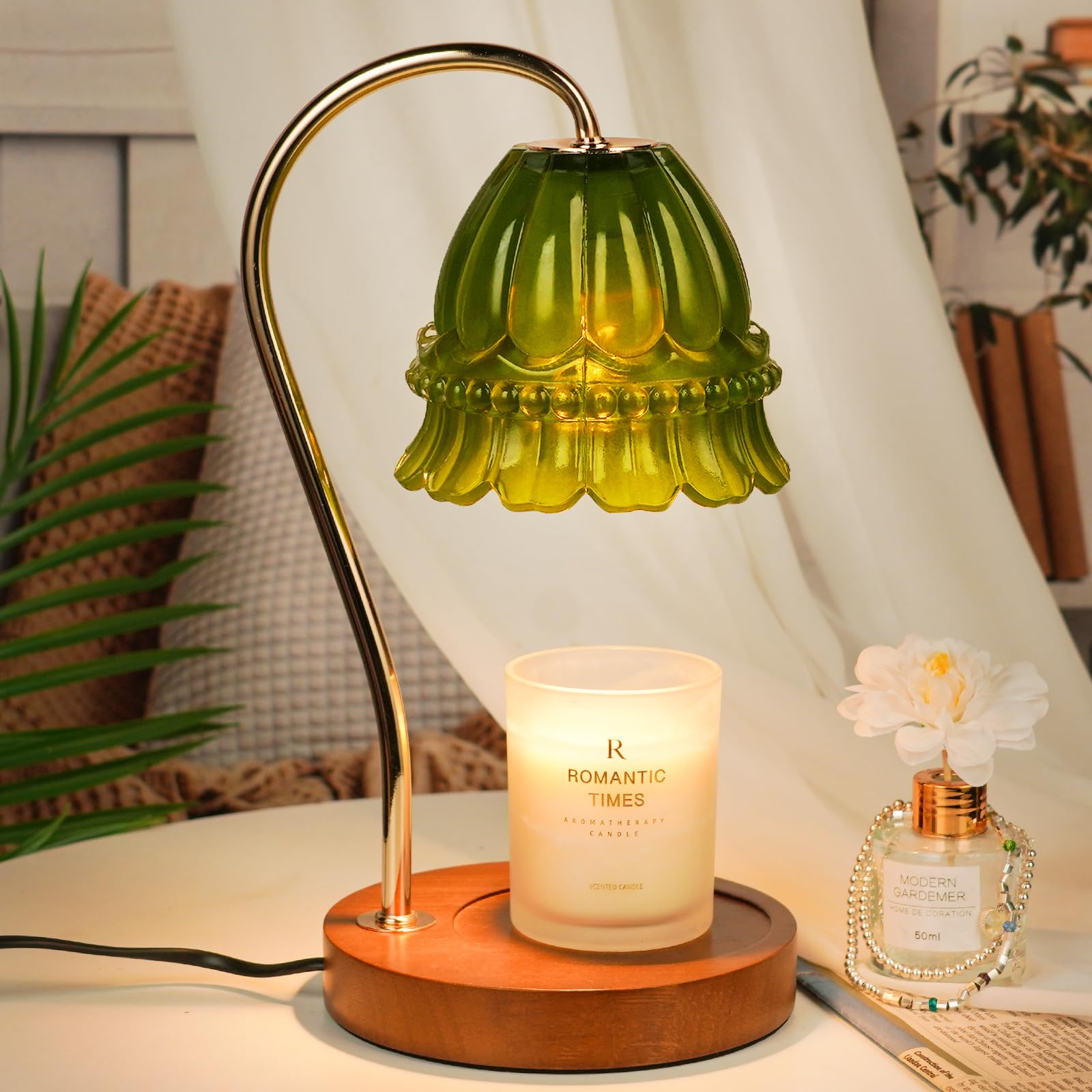 Lampe Chauffe-Bougie Fleur avec Minuterie, Variateur d’Intensité, Cadeau de Noël, Anniversaire ou Anniversaire de Mariage pour Femme, Maman, Épouse - Lampe Vintage Romantique pour Bougies