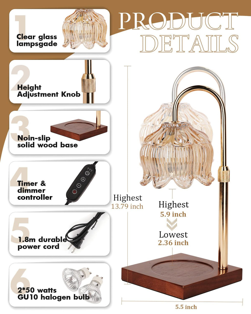 Lampe Chauffe-Bougie Fleur avec Minuterie, Variateur d’Intensité, Cadeau de Noël, Anniversaire ou Anniversaire de Mariage pour Femme, Maman, Épouse - Lampe Vintage Romantique pour Bougies