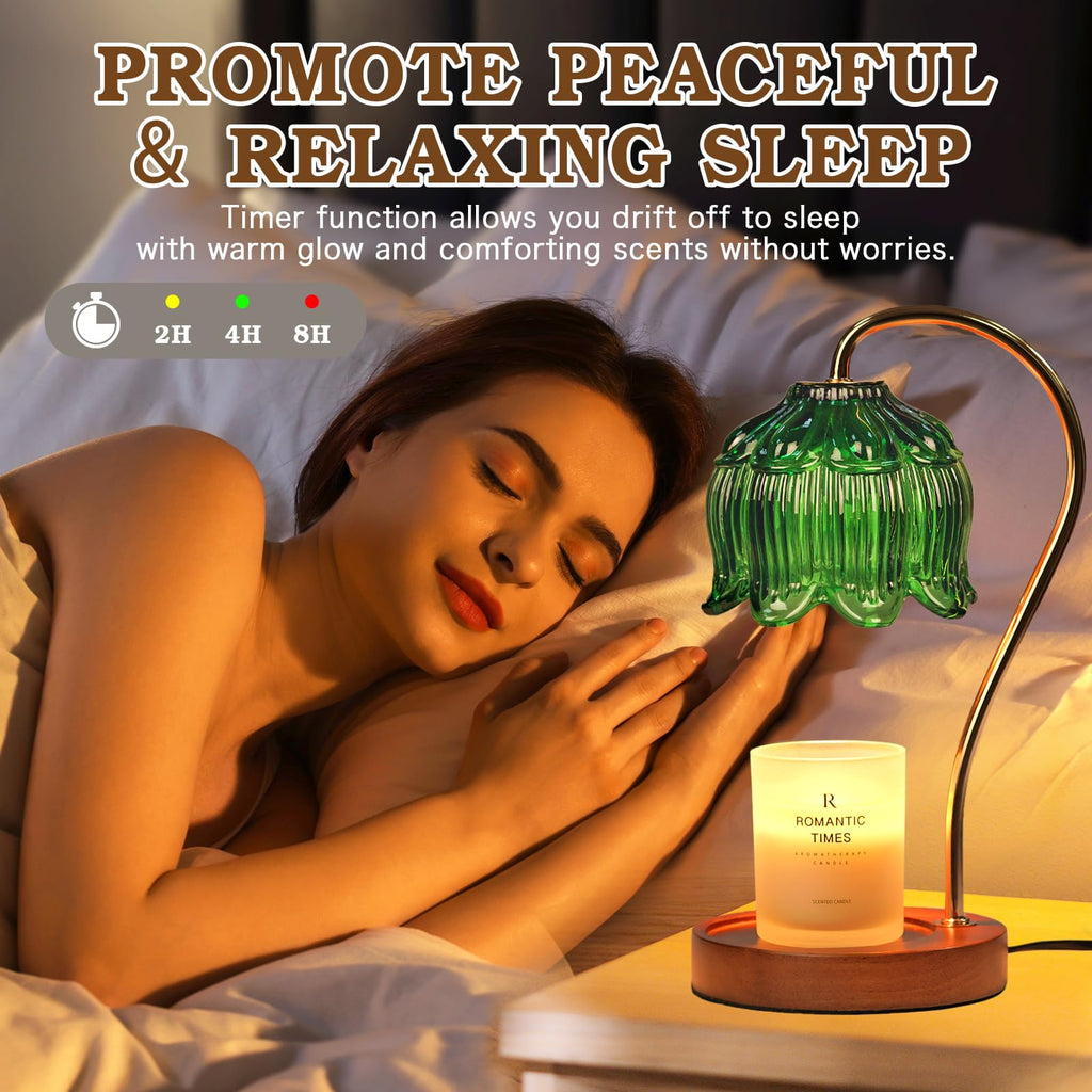 Lampe Chauffe-Bougie Fleur avec Minuterie, Variateur d’Intensité, Cadeau de Noël, Anniversaire ou Anniversaire de Mariage pour Femme, Maman, Épouse - Lampe Vintage Romantique pour Bougies