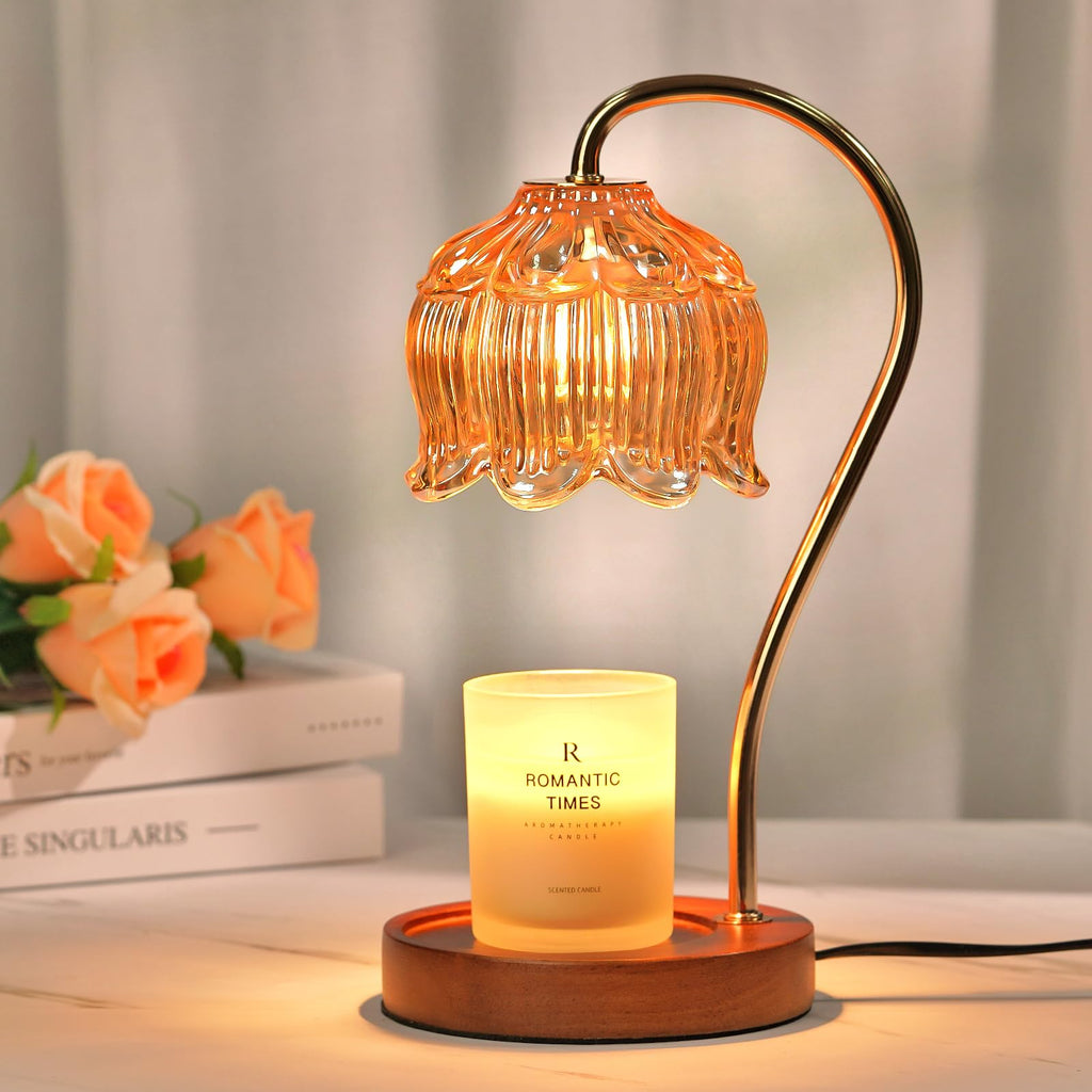 Lampe Chauffe-Bougie Fleur avec Minuterie, Variateur d’Intensité, Cadeau de Noël, Anniversaire ou Anniversaire de Mariage pour Femme, Maman, Épouse - Lampe Vintage Romantique pour Bougies