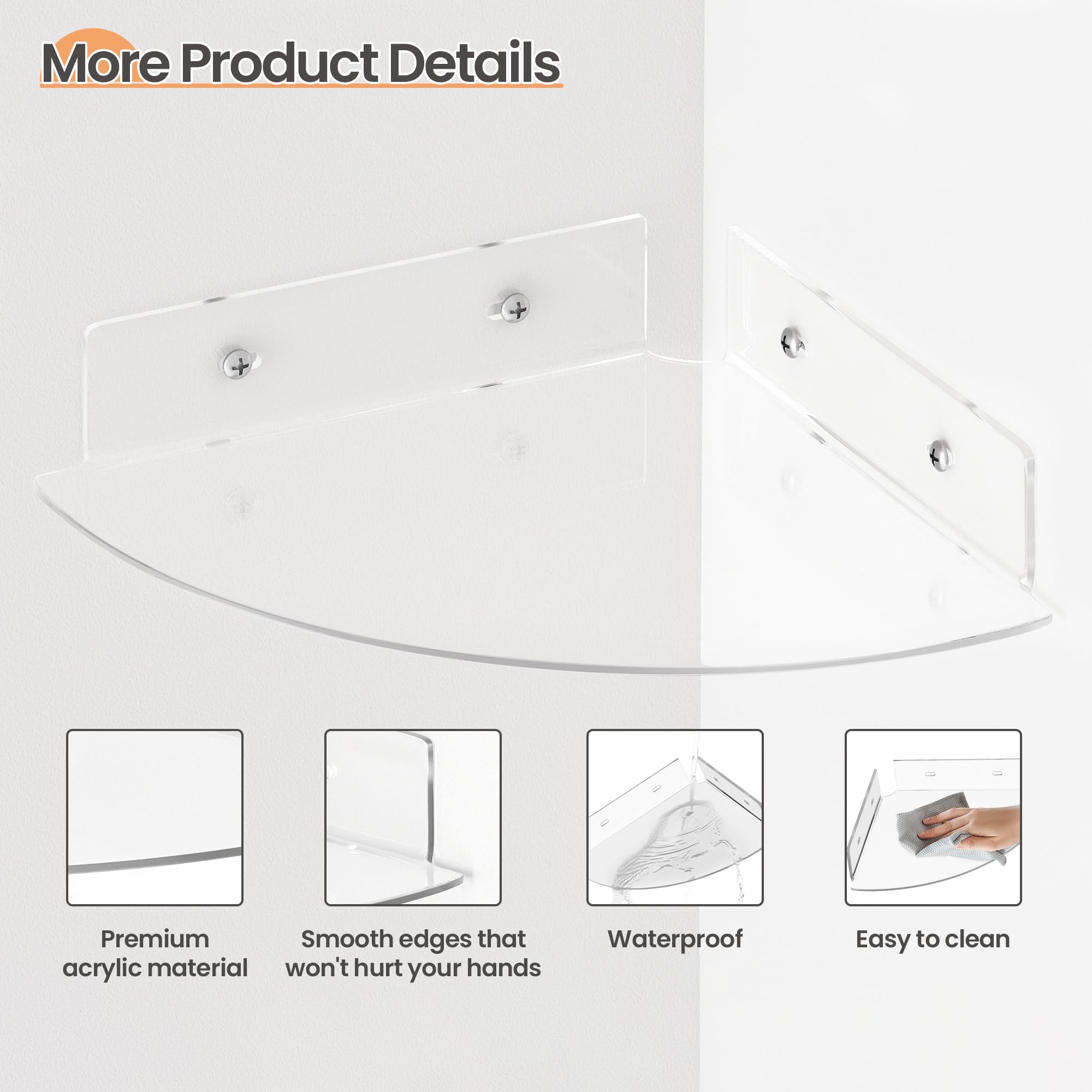 Étagères Acrylique Transparentes Upsimples, 38 cm - Lot de 4 Étagères Flottantes Murales pour Rangement Livres Enfants/Chambre/Chambre/Salle de Bain/Cuisine