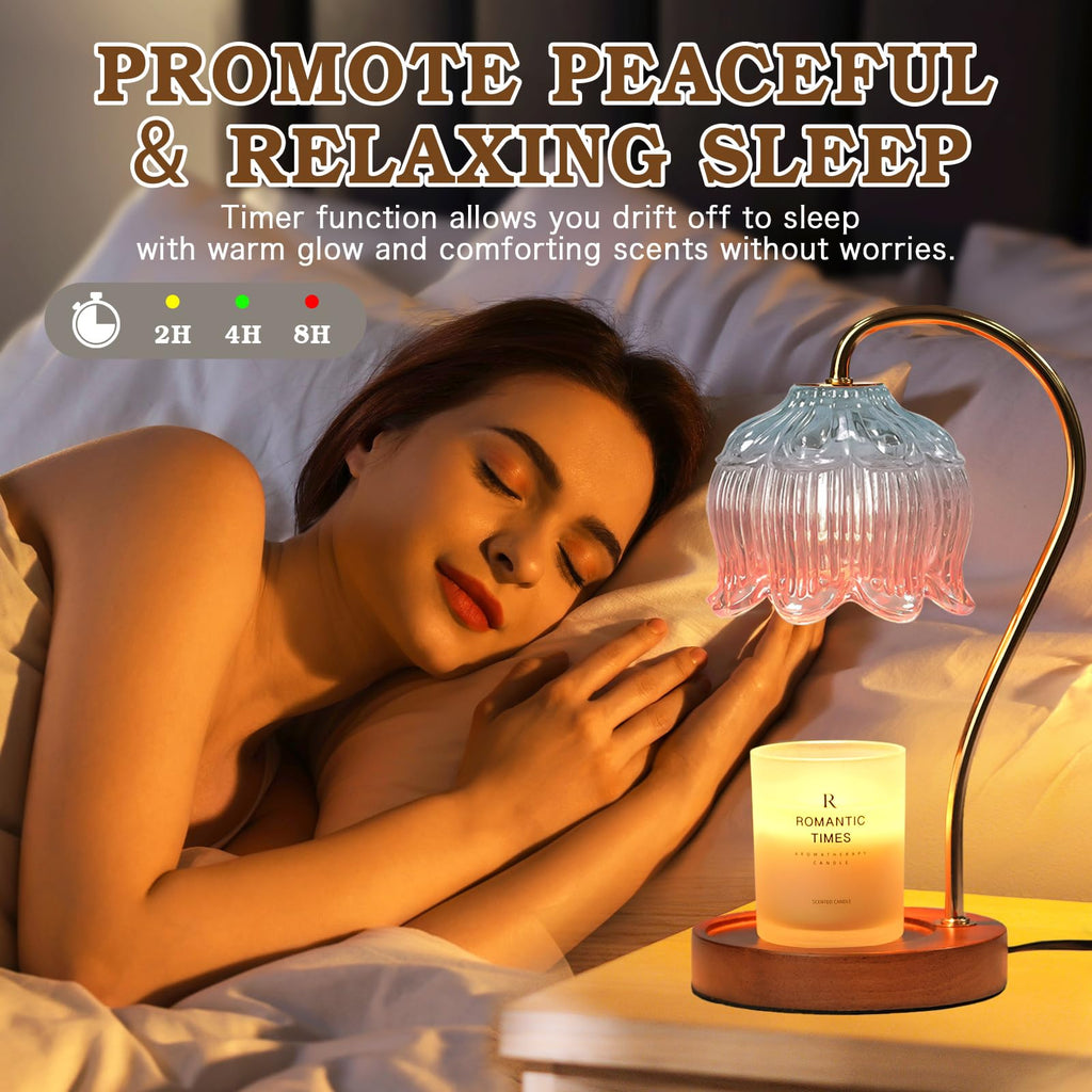 Lampe Chauffe-Bougie Fleur avec Minuterie, Variateur d’Intensité, Cadeau de Noël, Anniversaire ou Anniversaire de Mariage pour Femme, Maman, Épouse - Lampe Vintage Romantique pour Bougies