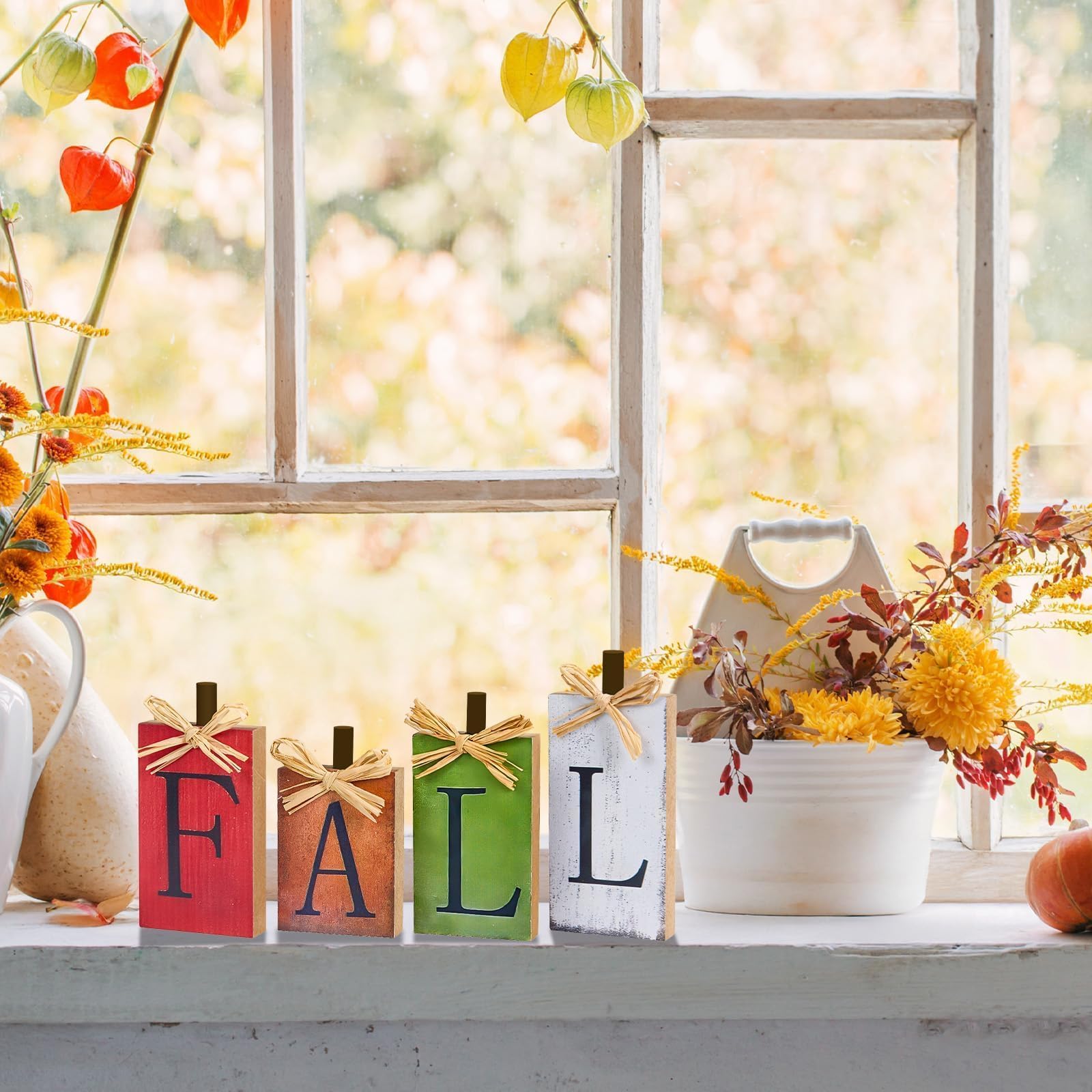 Lot de 4 Panneaux en Bois Vintage pour Décor d’Automne - Déco Rustique Thanksgiving pour Table, Maison, Étagère, Cheminée, Chambre, Bureau - Style Ferme Moderne