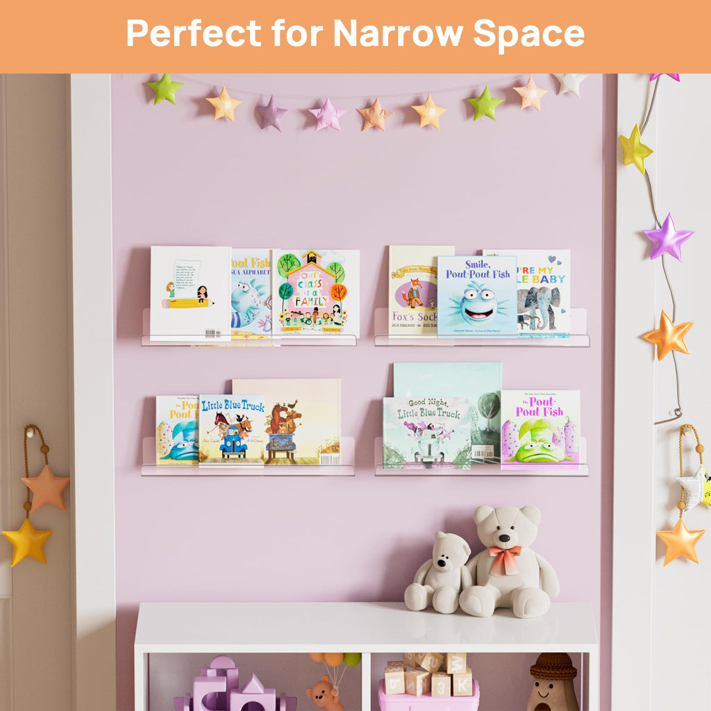 Étagères Acrylique Transparentes Upsimples, 38 cm - Lot de 4 Étagères Flottantes Murales pour Rangement Livres Enfants/Chambre/Chambre/Salle de Bain/Cuisine