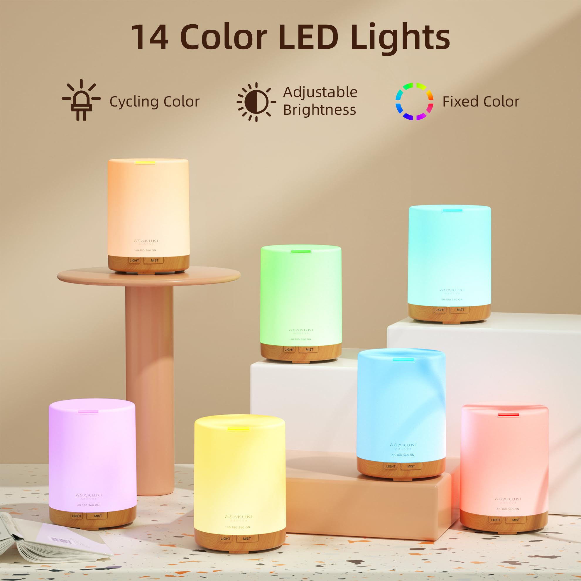 Diffuseur d'Huiles Essentielles 300 ml en Grain de Bois - Brumisateur Ultrasonique, 7 Couleurs LED, 3 Modes de Minuterie, Arrêt Automatique, Humidificateur Aromathérapie pour Maison et Bureau - Cadeau Idéal