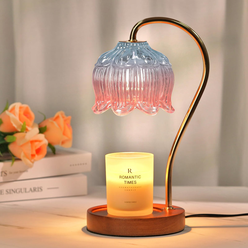 Lampe Chauffe-Bougie Fleur avec Minuterie, Variateur d’Intensité, Cadeau de Noël, Anniversaire ou Anniversaire de Mariage pour Femme, Maman, Épouse - Lampe Vintage Romantique pour Bougies