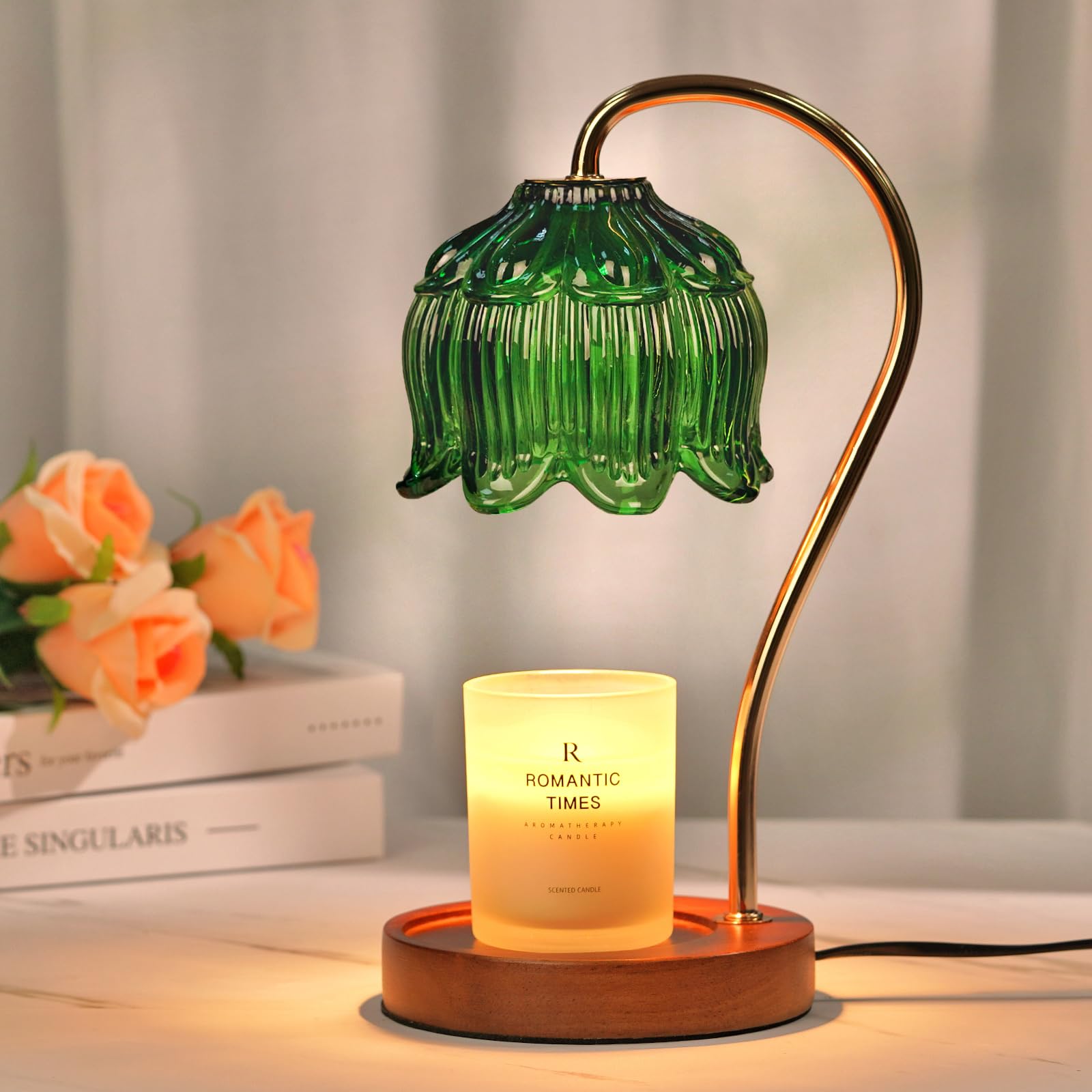 Lampe Chauffe-Bougie Fleur avec Minuterie, Variateur d’Intensité, Cadeau de Noël, Anniversaire ou Anniversaire de Mariage pour Femme, Maman, Épouse - Lampe Vintage Romantique pour Bougies