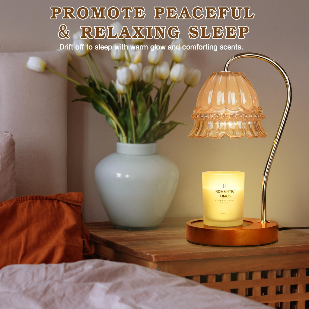 Lampe Chauffe-Bougie Fleur avec Minuterie, Variateur d’Intensité, Cadeau de Noël, Anniversaire ou Anniversaire de Mariage pour Femme, Maman, Épouse - Lampe Vintage Romantique pour Bougies