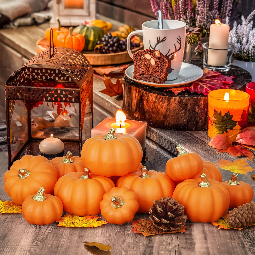 Lot de 48 Citrouilles Artificielles pour Décor d’Automne - Déco Halloween et Thanksgiving, Mini-Citrouilles pour Table, Maison, Jardin, Mariage - Ambiance Festive Rustique