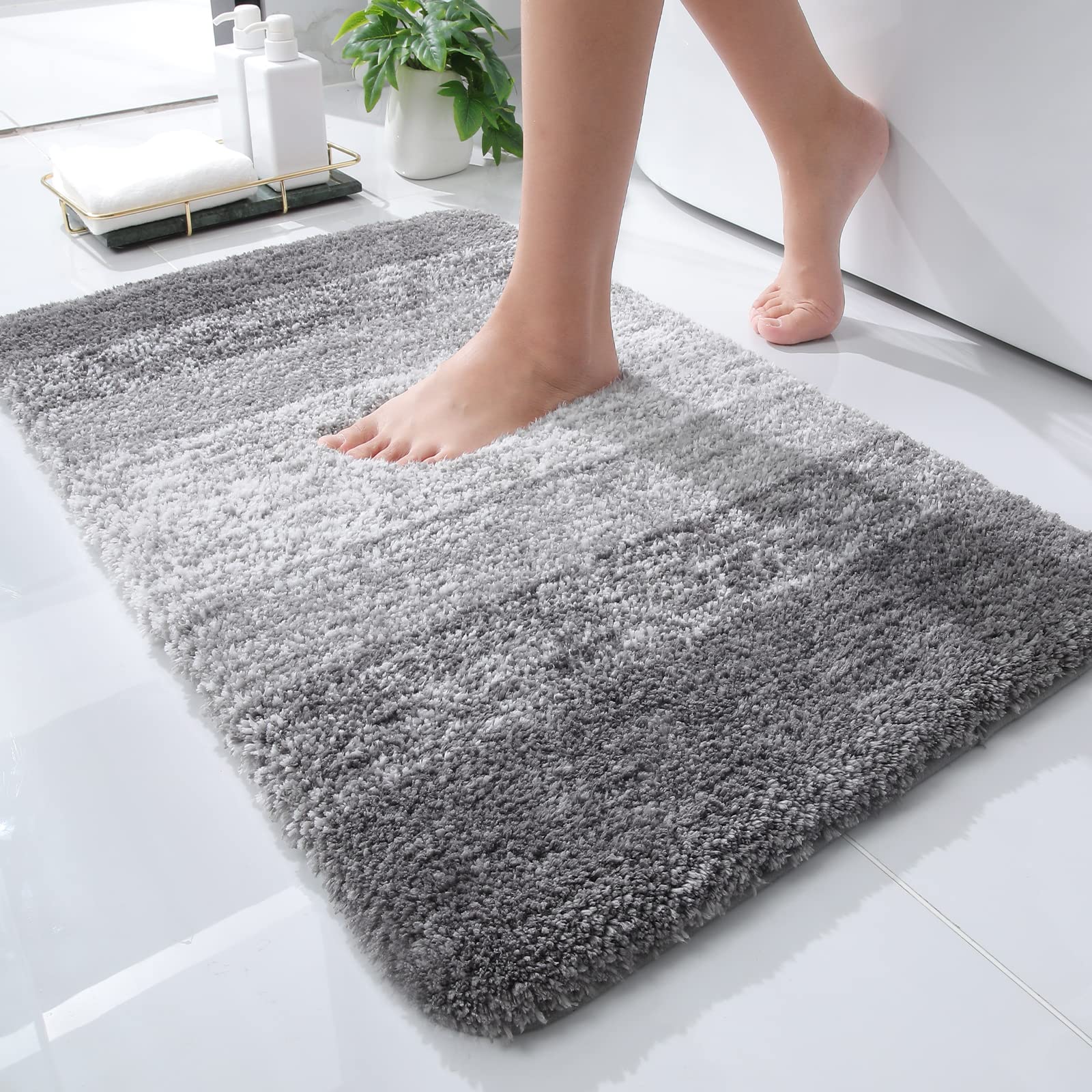 Tapis de bain en microfibre ultra doux et absorbant - Tapis shaggy antidérapant, lavable en machine, 40x60 cm