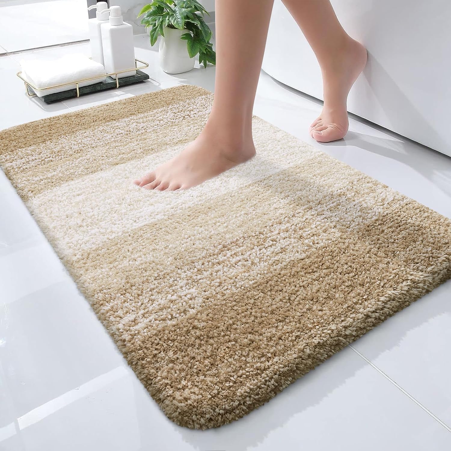 Tapis de bain en microfibre ultra doux et absorbant - Tapis shaggy antidérapant, lavable en machine, 40x60 cm