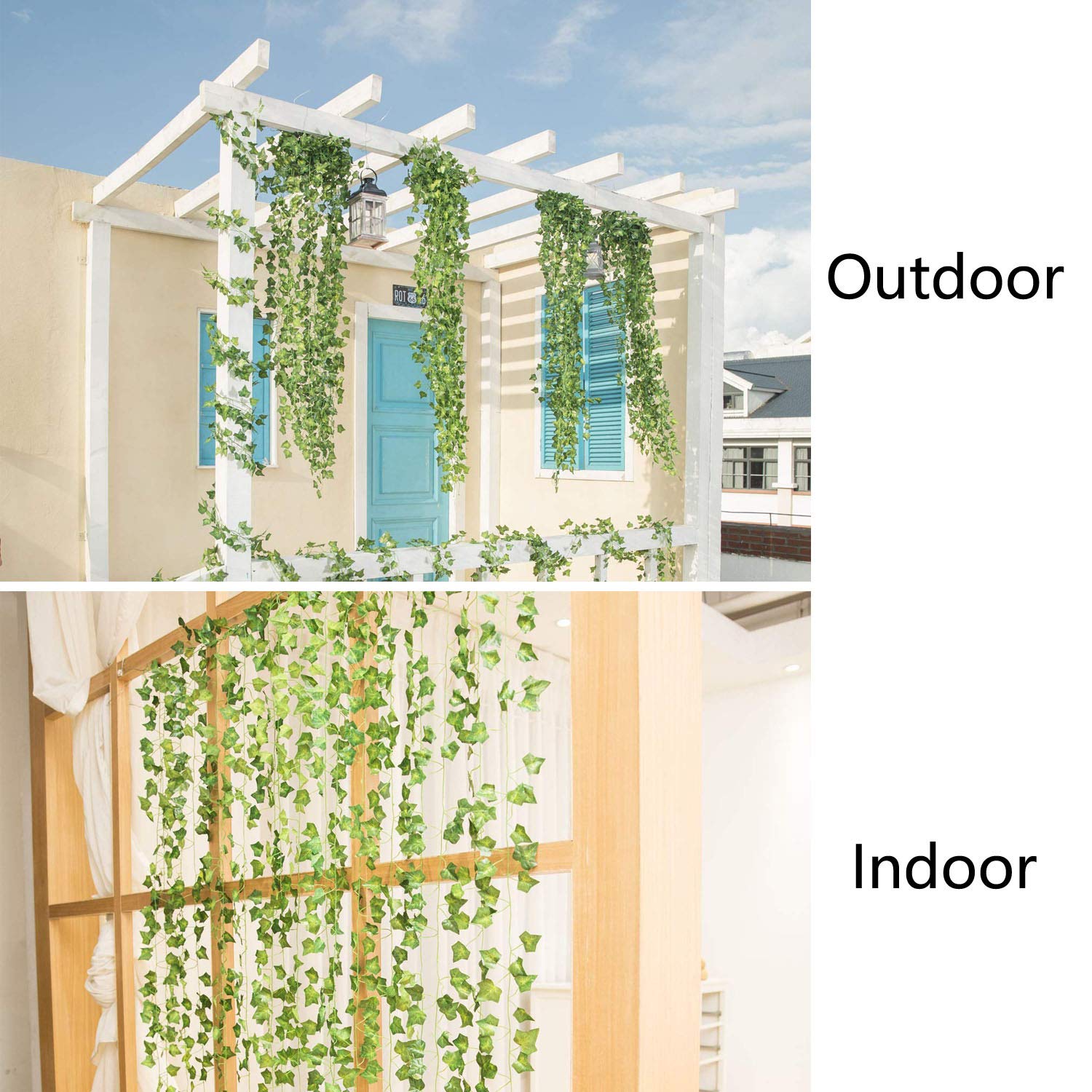 Lot de 12 Guirlandes de Lierre Artificiel 25m avec Fleurs Vertes et Pinces - Plantes Suspendues Faux Verdure pour Déco Chambre Bohème, Maison, Jardin, Mur, Mariage - Ambiance Naturelle