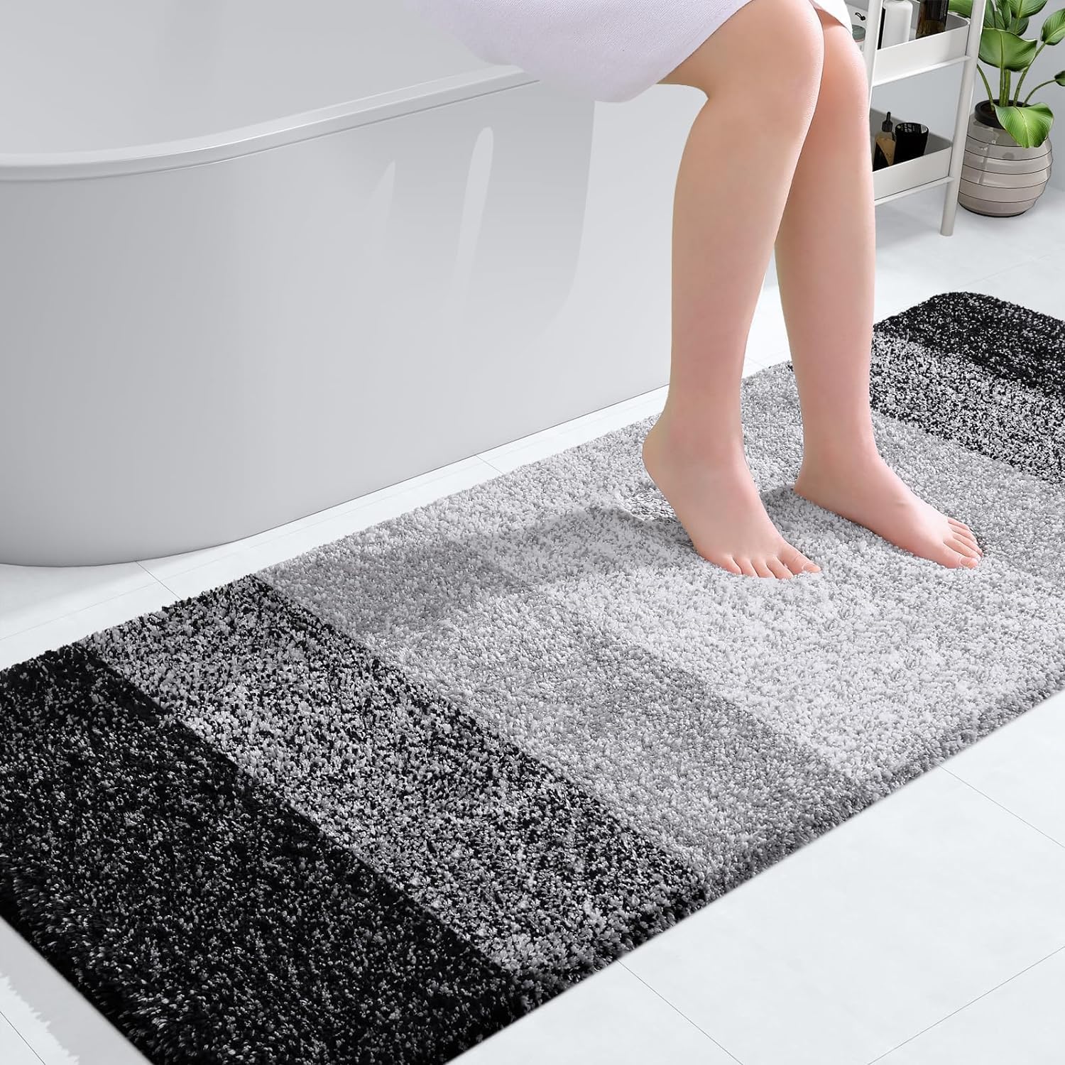 Tapis de bain en microfibre ultra doux et absorbant - Tapis shaggy antidérapant, lavable en machine, 40x60 cm
