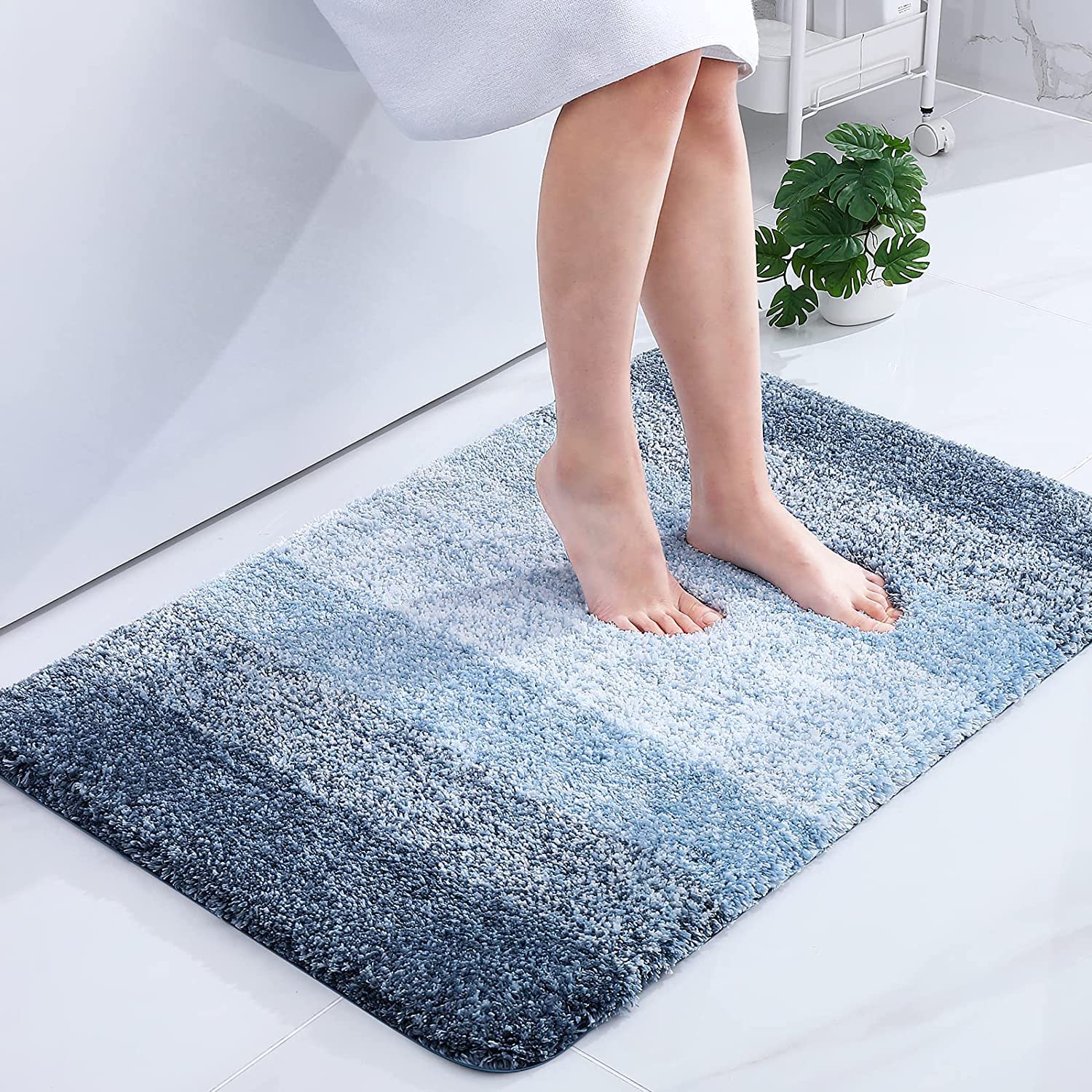 Tapis de bain en microfibre ultra doux et absorbant - Tapis shaggy antidérapant, lavable en machine, 40x60 cm