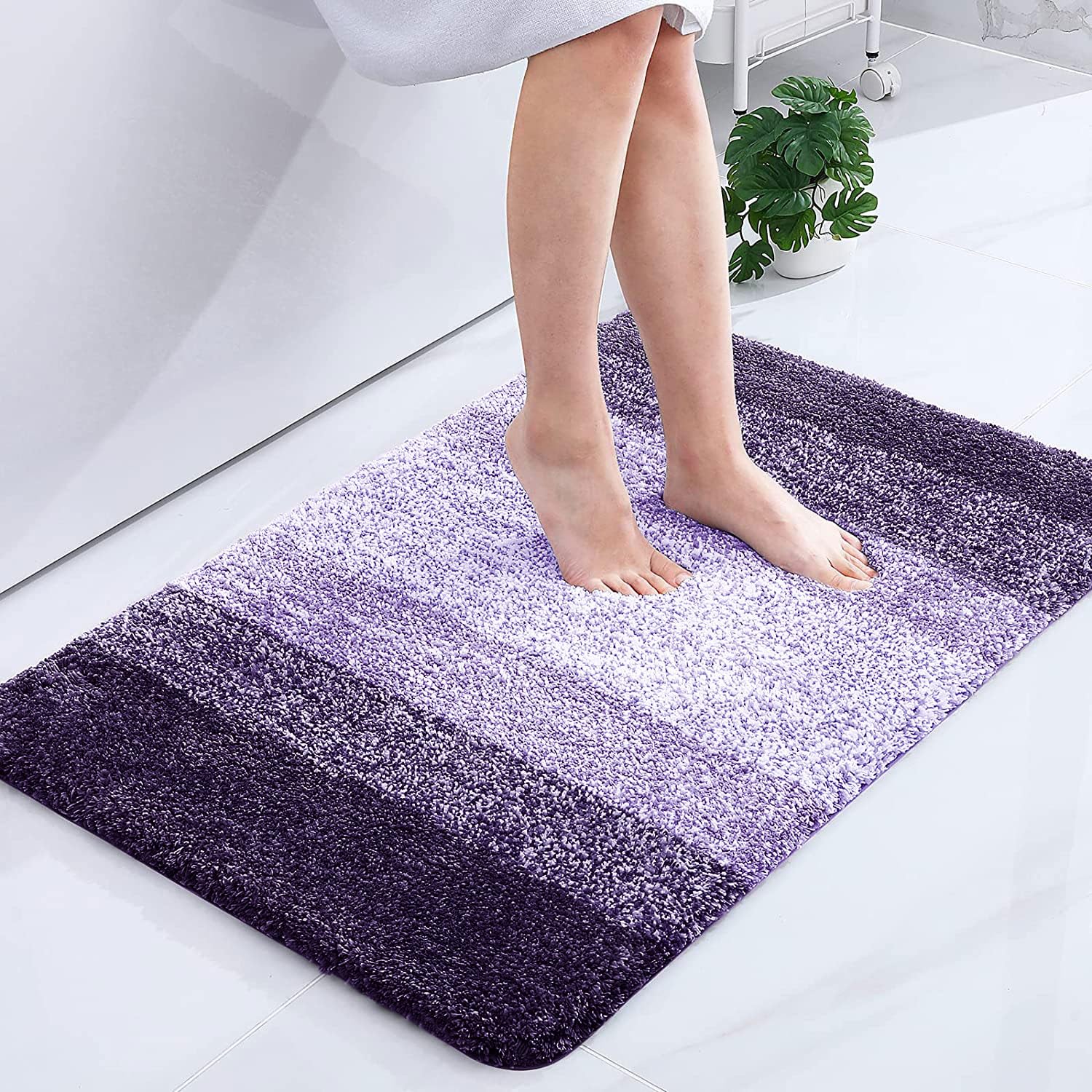 Tapis de bain en microfibre ultra doux et absorbant - Tapis shaggy antidérapant, lavable en machine, 40x60 cm